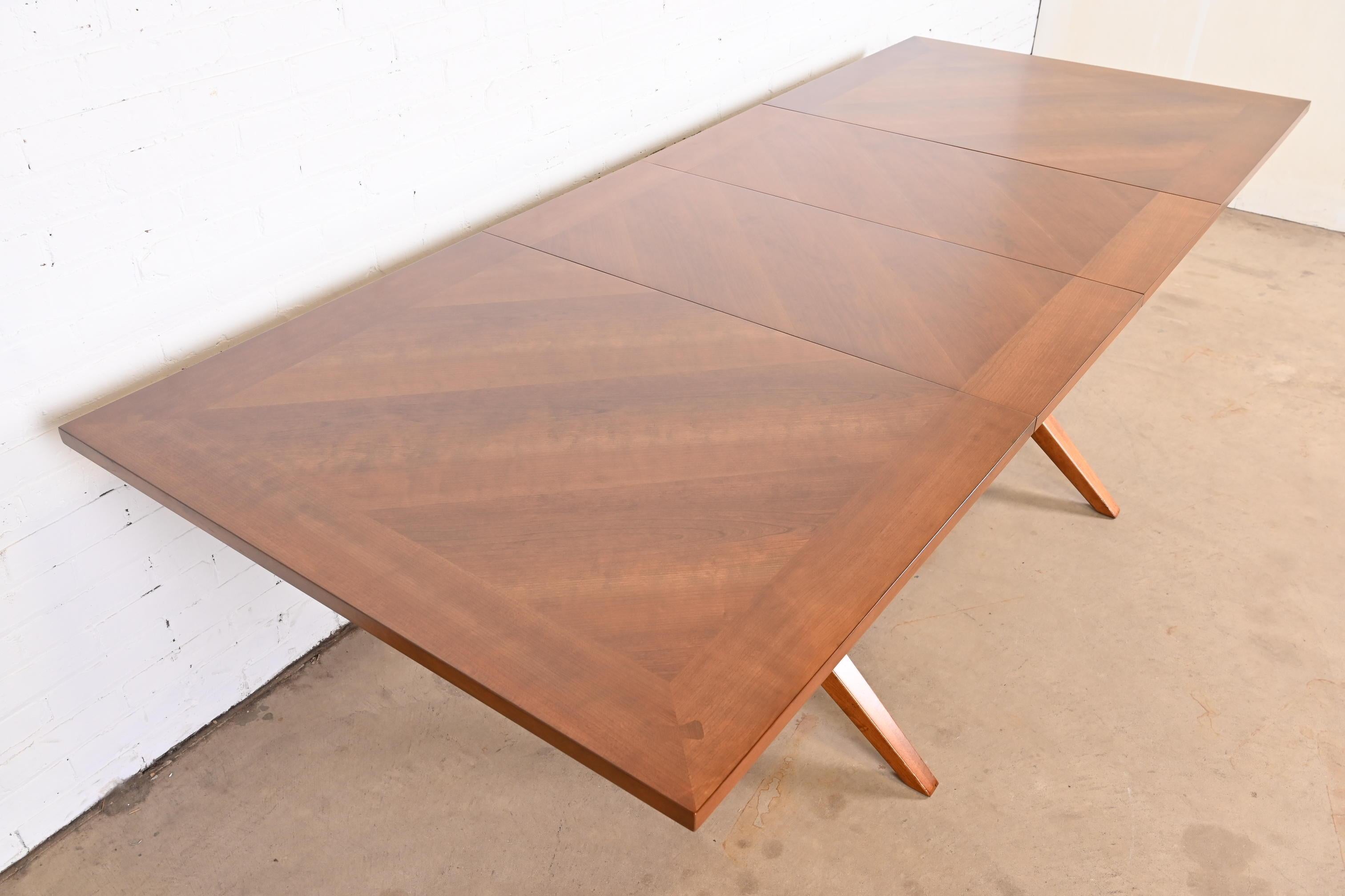 Heritage Henredon Mid-Century Modern Cherry Wood X-Base Dining Table, Refinished For Sale 11