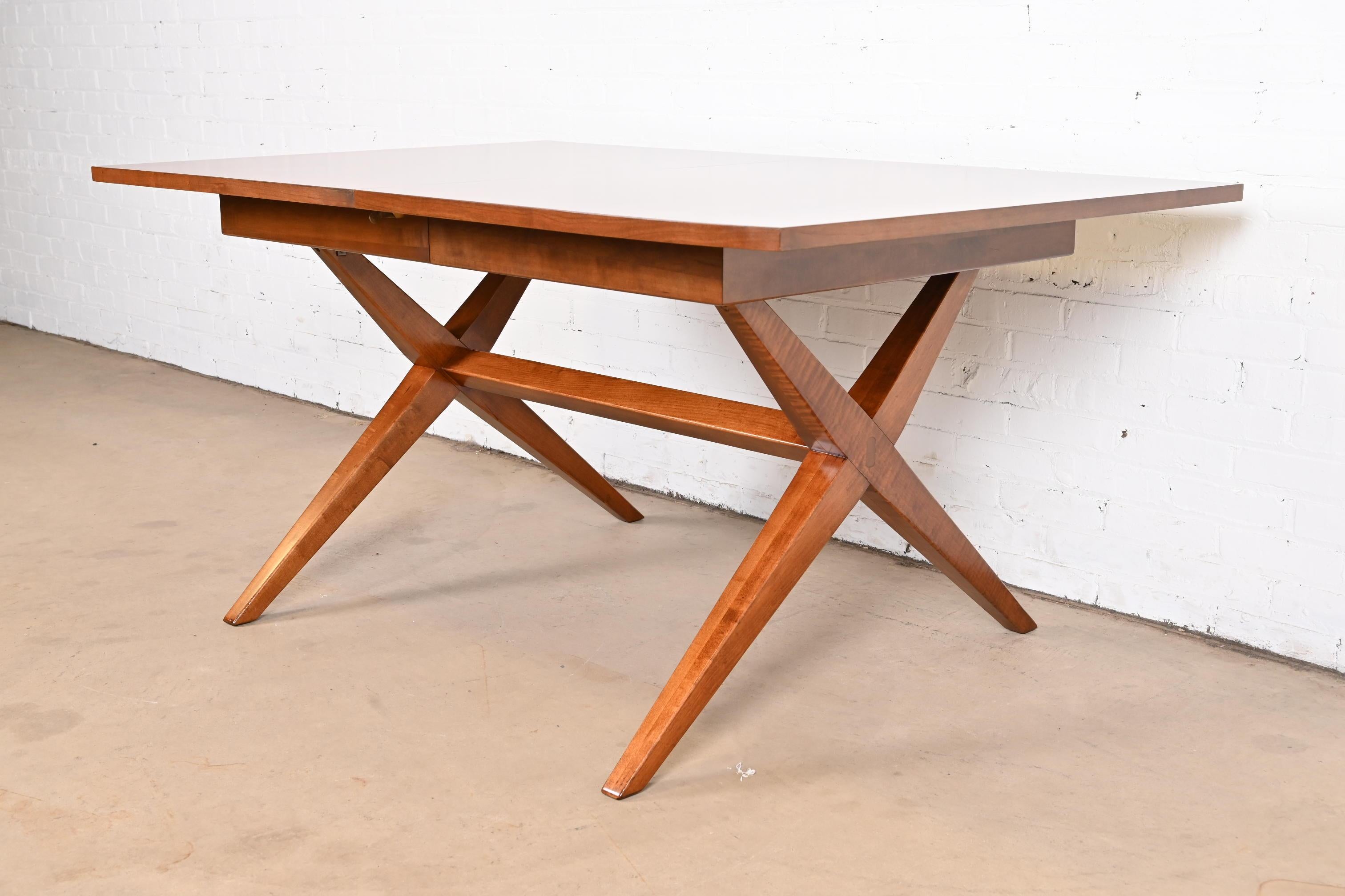 Mid-20th Century Heritage Henredon Mid-Century Modern Cherry Wood X-Base Dining Table, Refinished For Sale