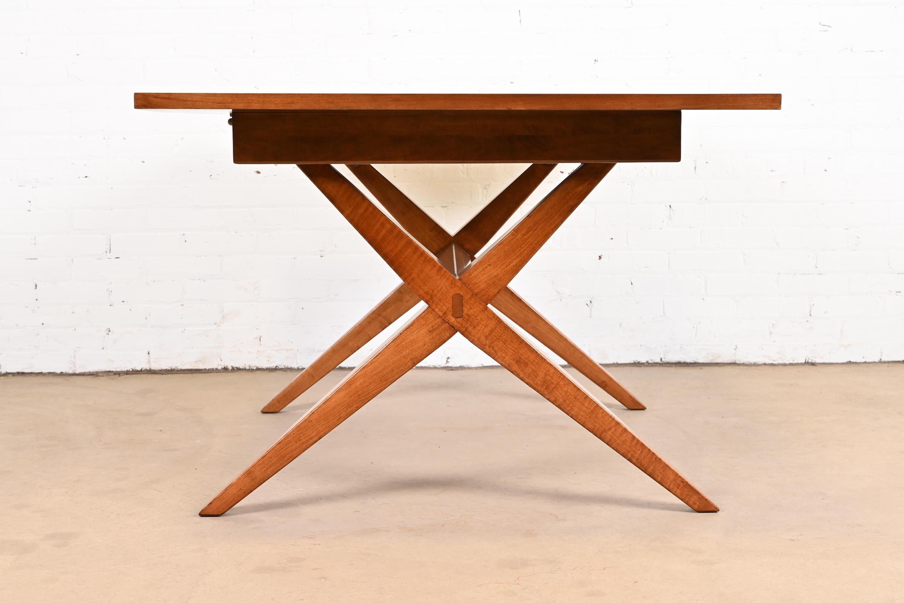 Heritage Henredon Mid-Century Modern Cherry Wood X-Base Dining Table, Refinished For Sale 4