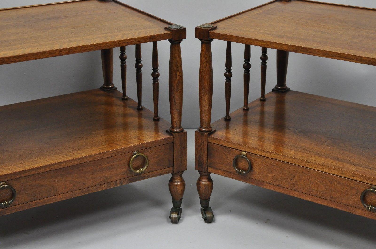 American Heritage Henredon Regency Style Banded Walnut Wide End Side Tables a Pair