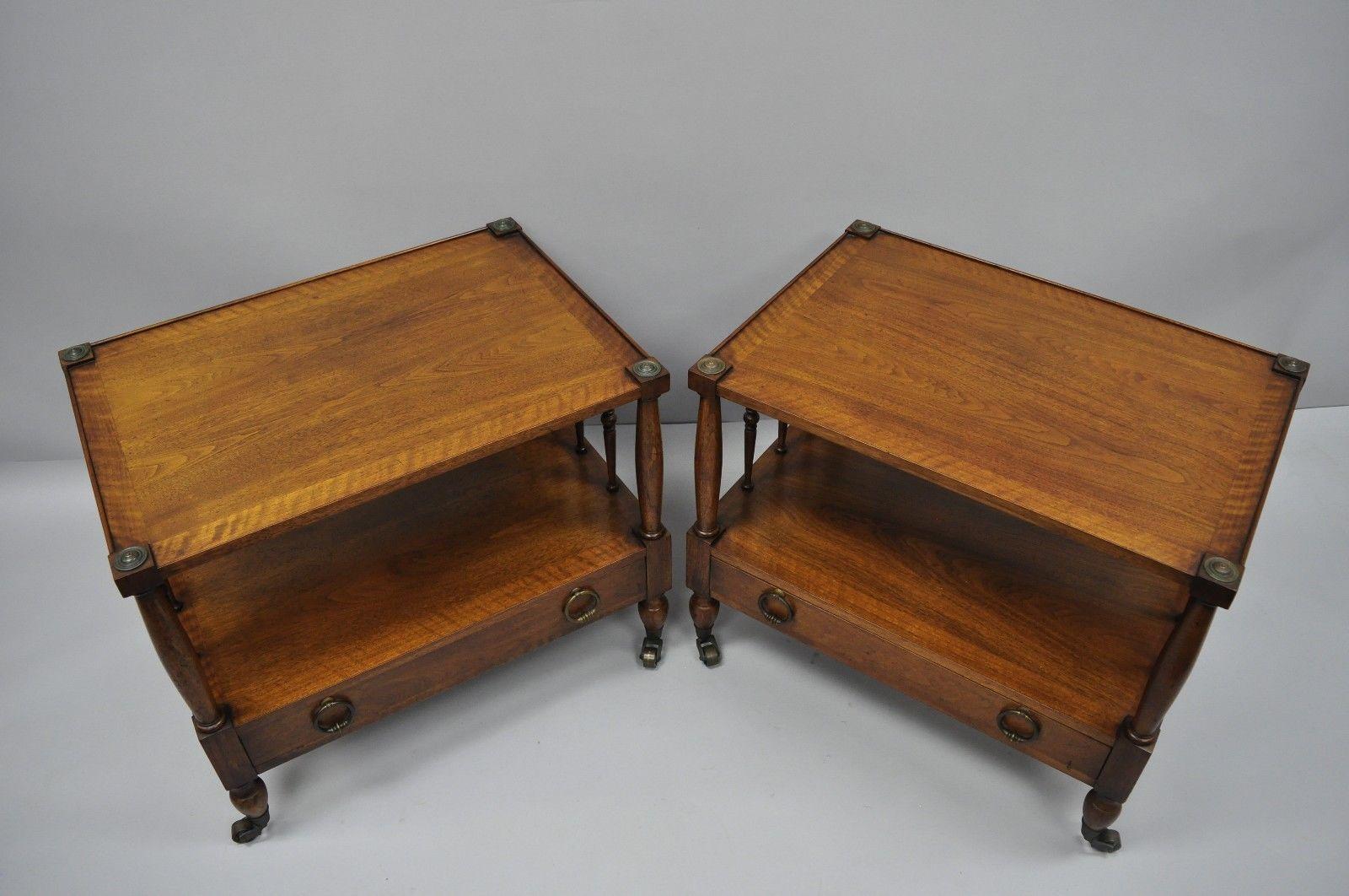 Heritage Henredon Regency Style Banded Walnut Wide End Side Tables a Pair In Good Condition In Philadelphia, PA