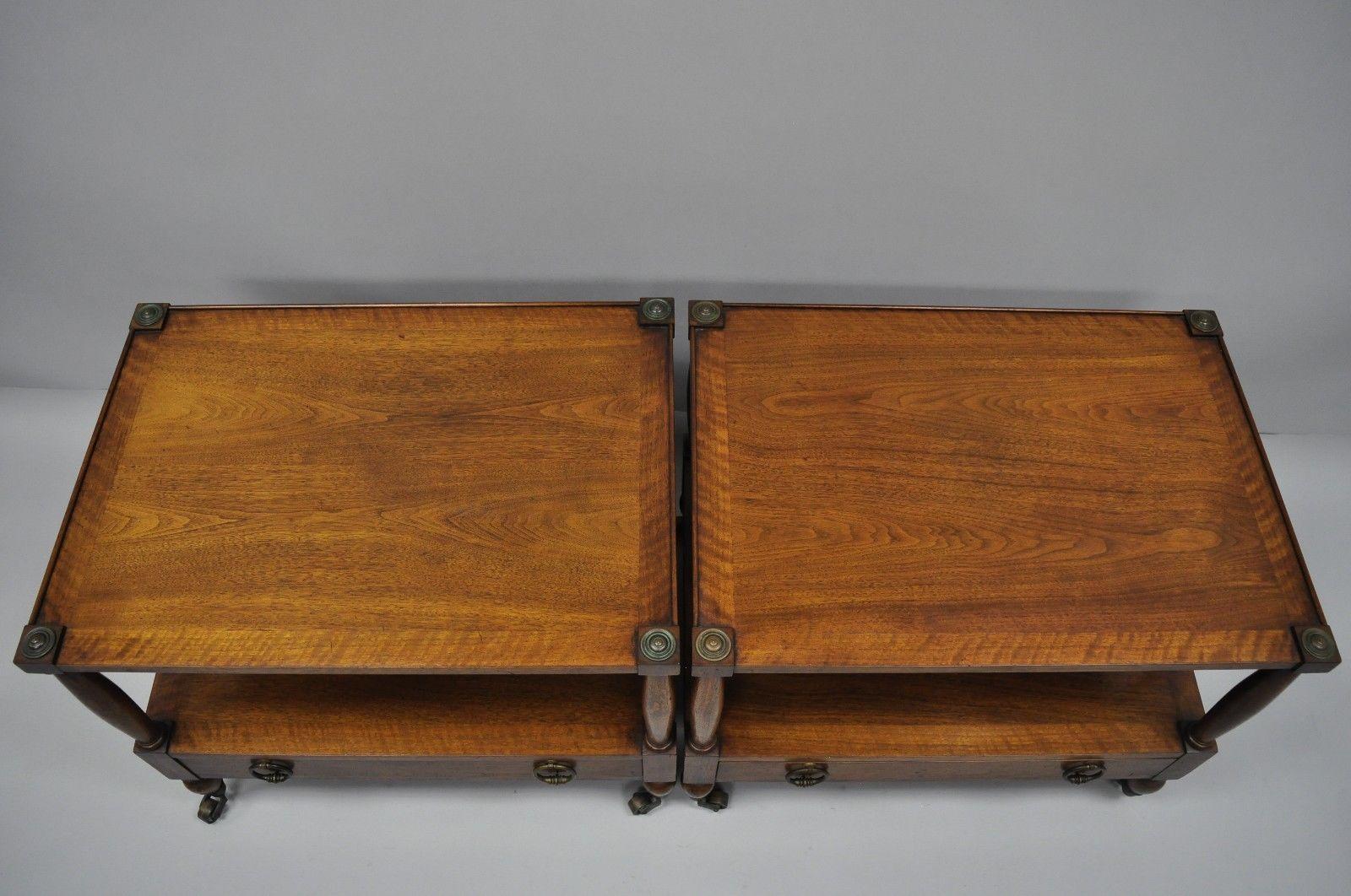 Mid-20th Century Heritage Henredon Regency Style Banded Walnut Wide End Side Tables a Pair