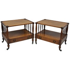Retro Heritage Henredon Regency Style Banded Walnut Wide End Side Tables a Pair
