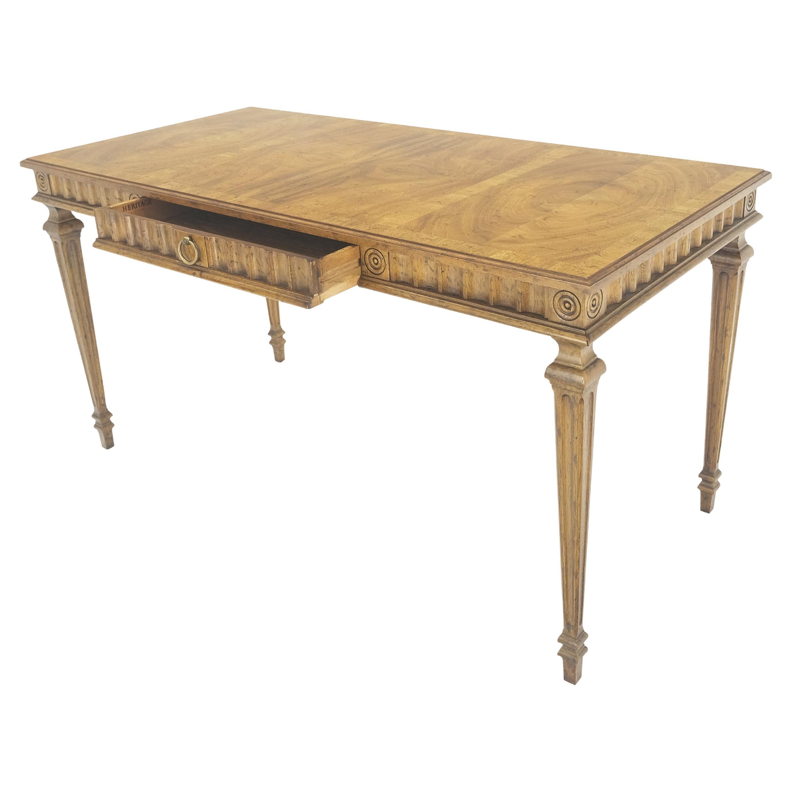 Heritage Henredon Scalloped Edge Olive Burl Wood Top Desk One Drawer Table MINT! For Sale