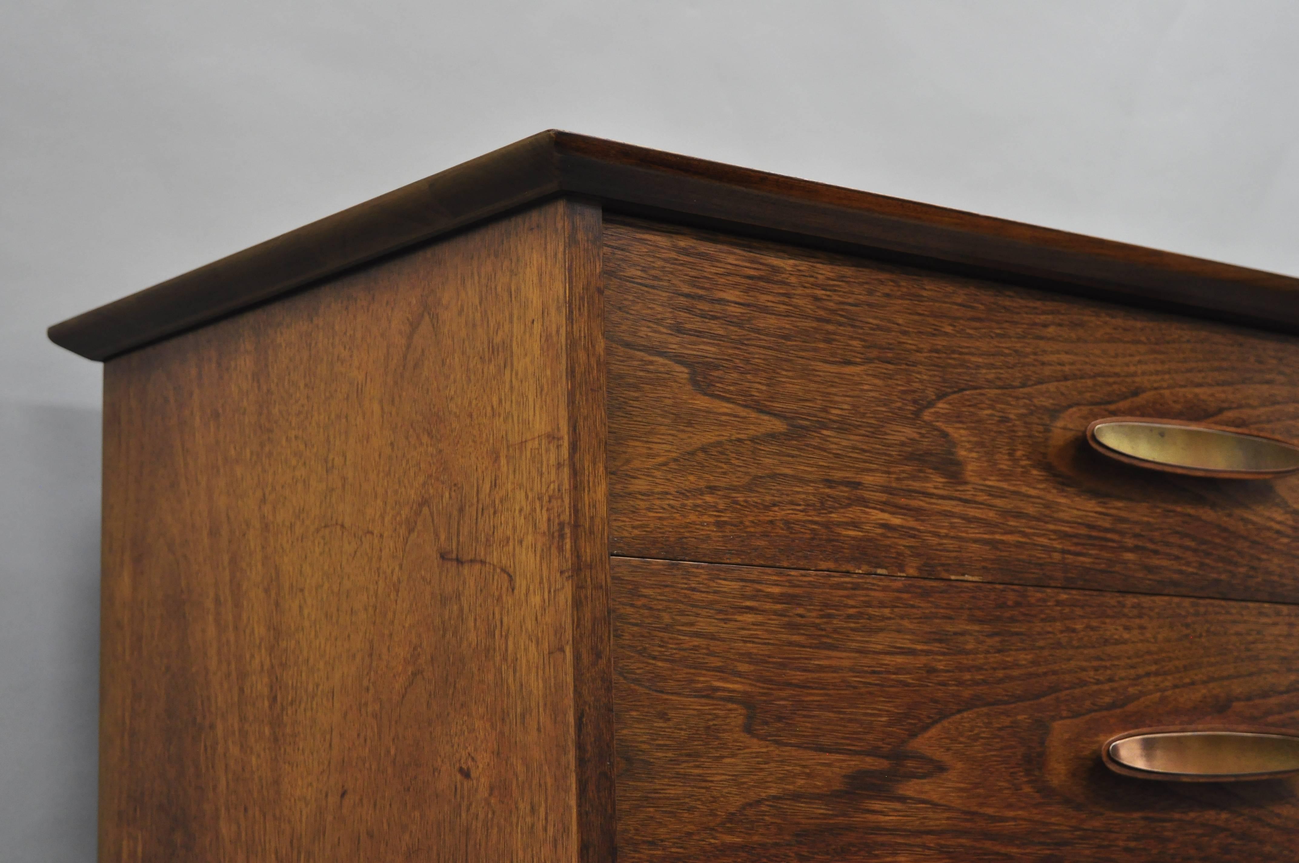 American Heritage Henredon Walnut Mid-Century Modern Tall Chest of Drawers Dresser