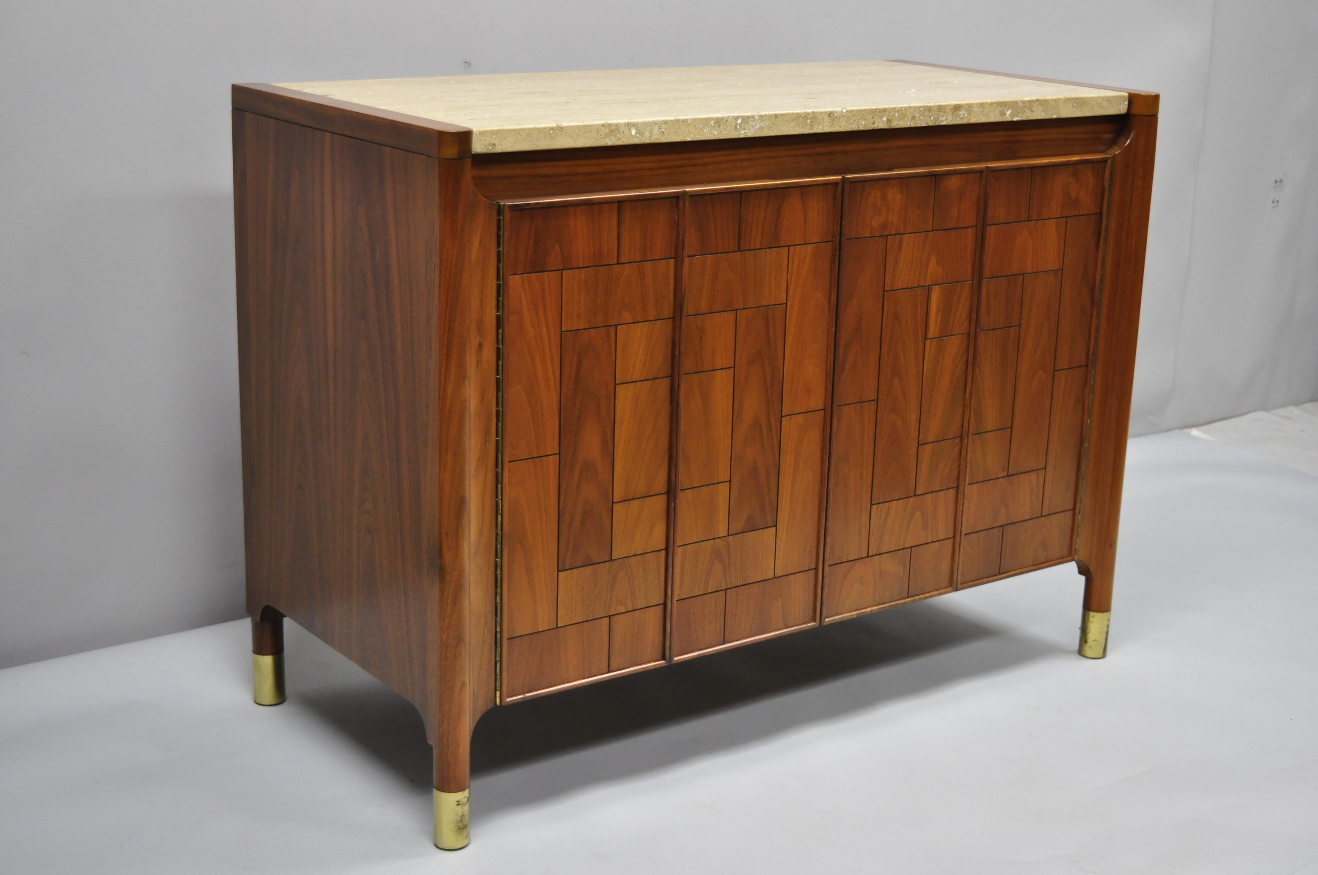 Heritage Henredon Walnut and Travertine Top Mid-Century Modern Server Cabinet 4