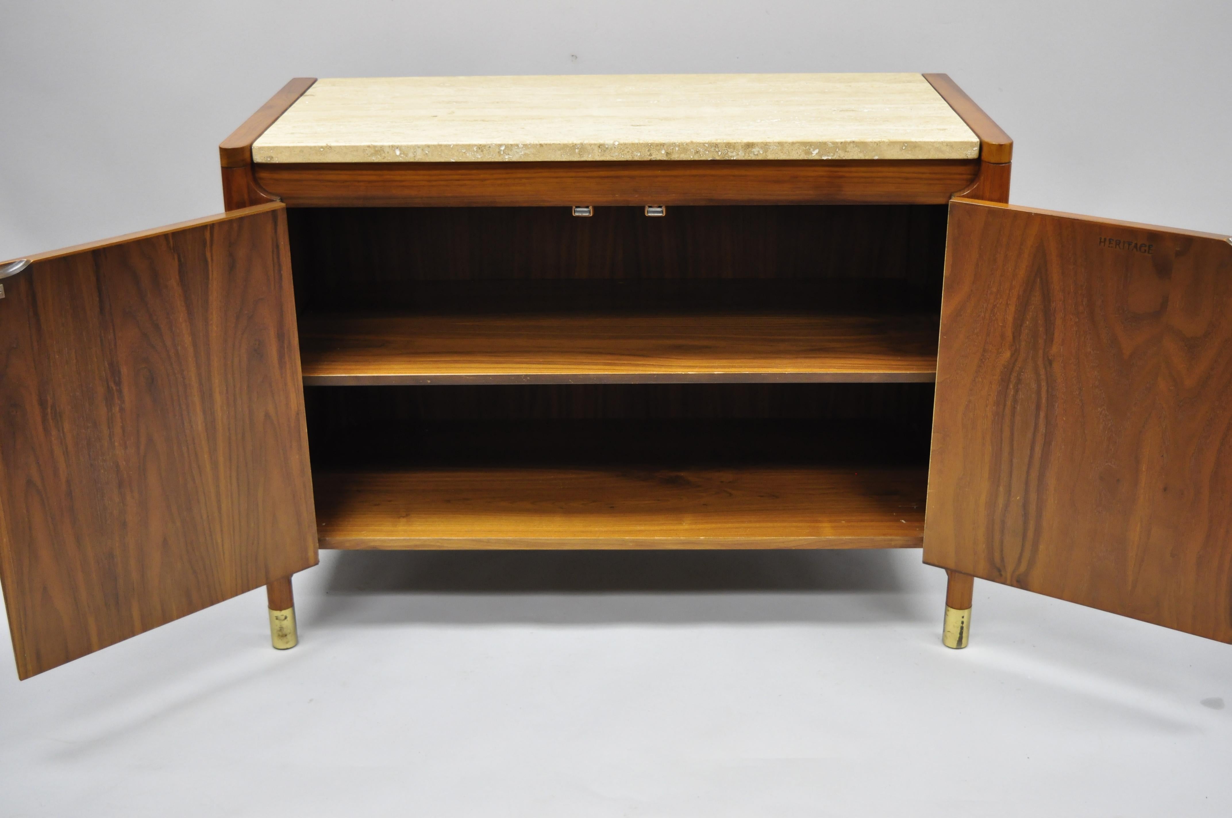 Heritage Henredon Walnut and Travertine Top Mid-Century Modern Server Cabinet 2
