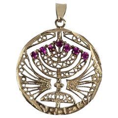 Heritage Judaica 14K Gold Reversible Menorah Anhänger mit Rubin & Türkis