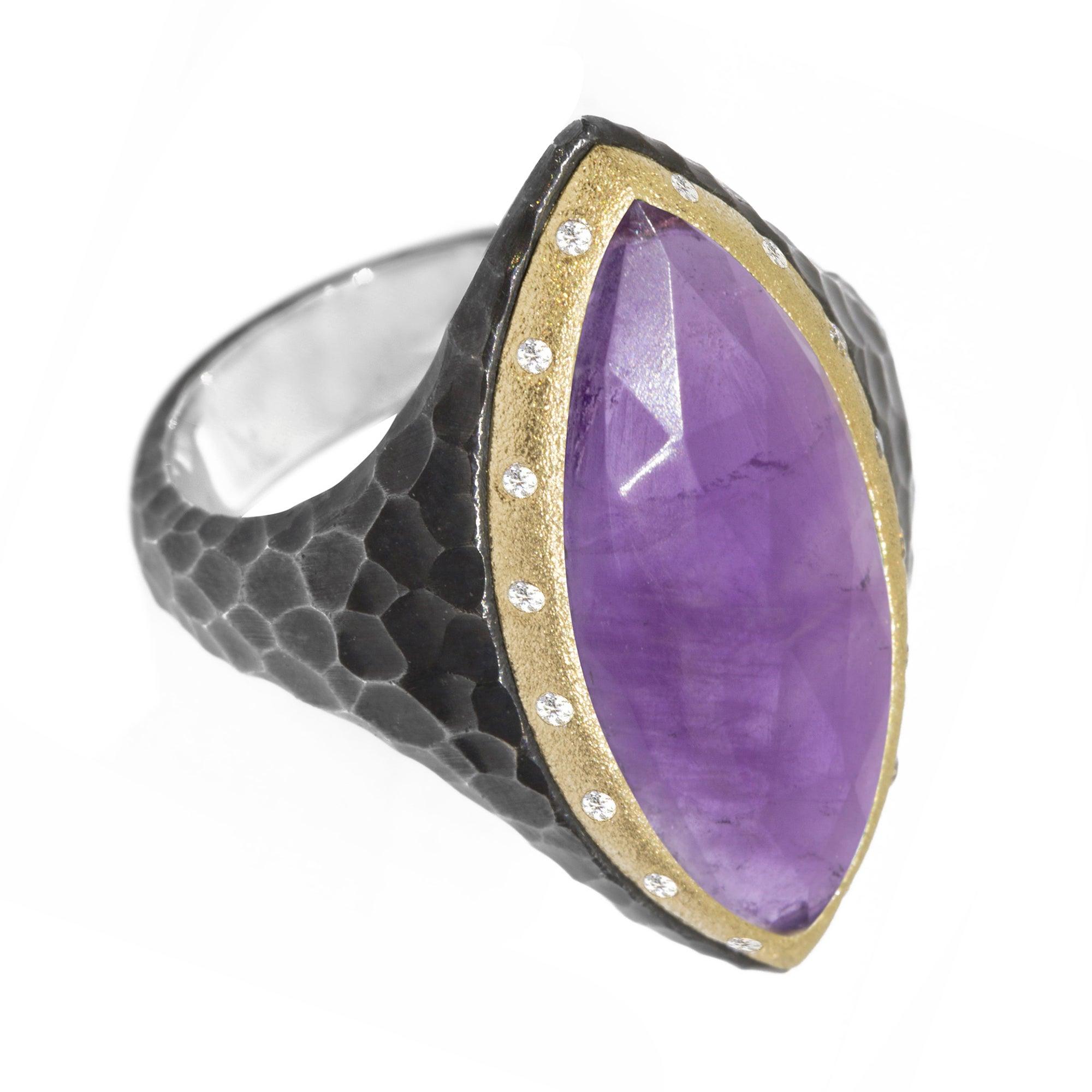 For Sale:  Heritage Marquise Amethyst 18 Karat Gold and Oxidized Ring 3