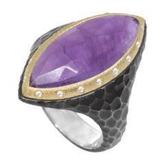 Heritage Marquise Amethyst 18 Karat Gold and Oxidized Ring