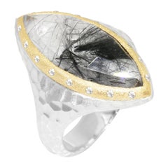 Heritage Marquise Black Tourmalated 18 Karat Gold and Silver Ring