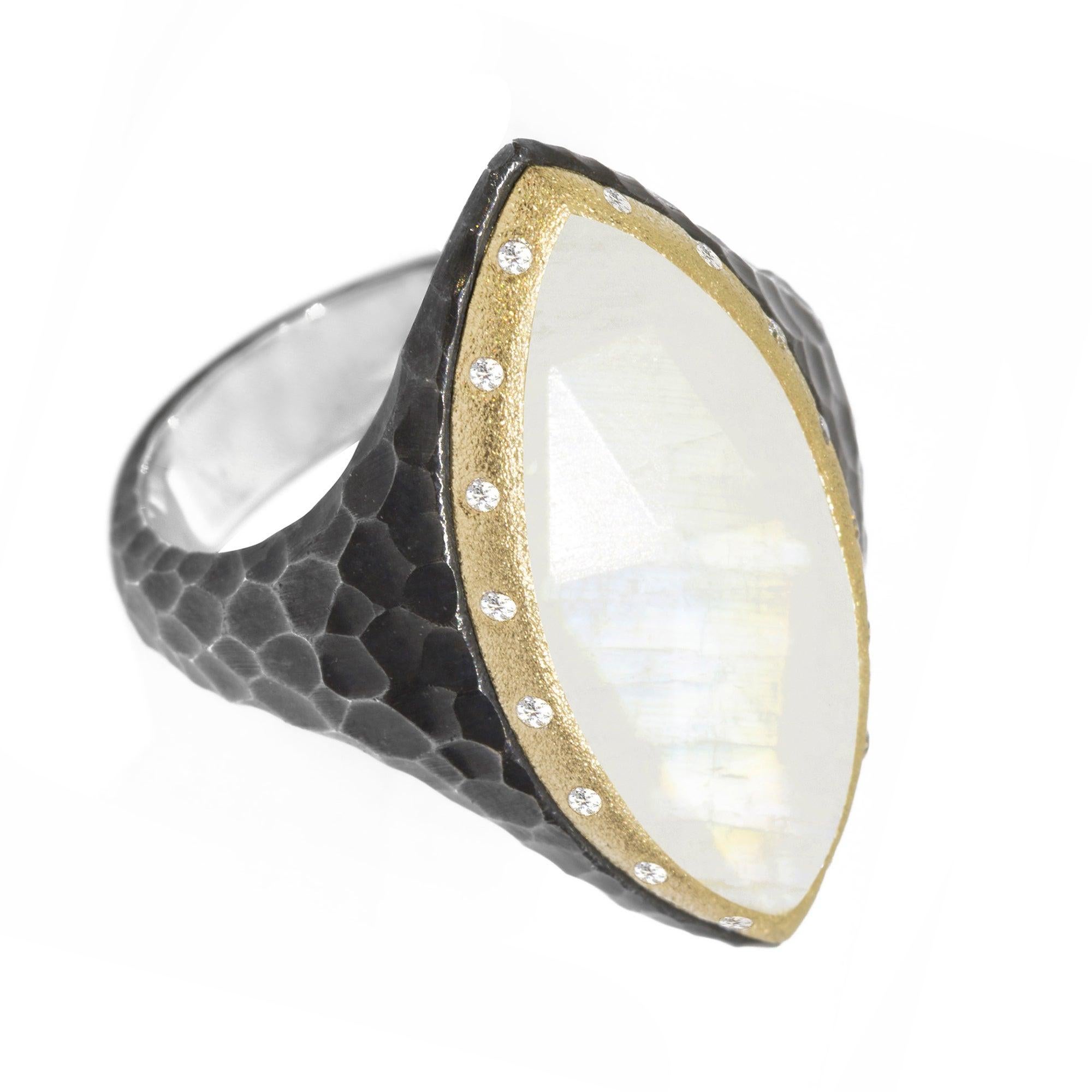 For Sale:  Heritage Marquise Moonstone 18 Karat Gold and Oxidized Ring 3