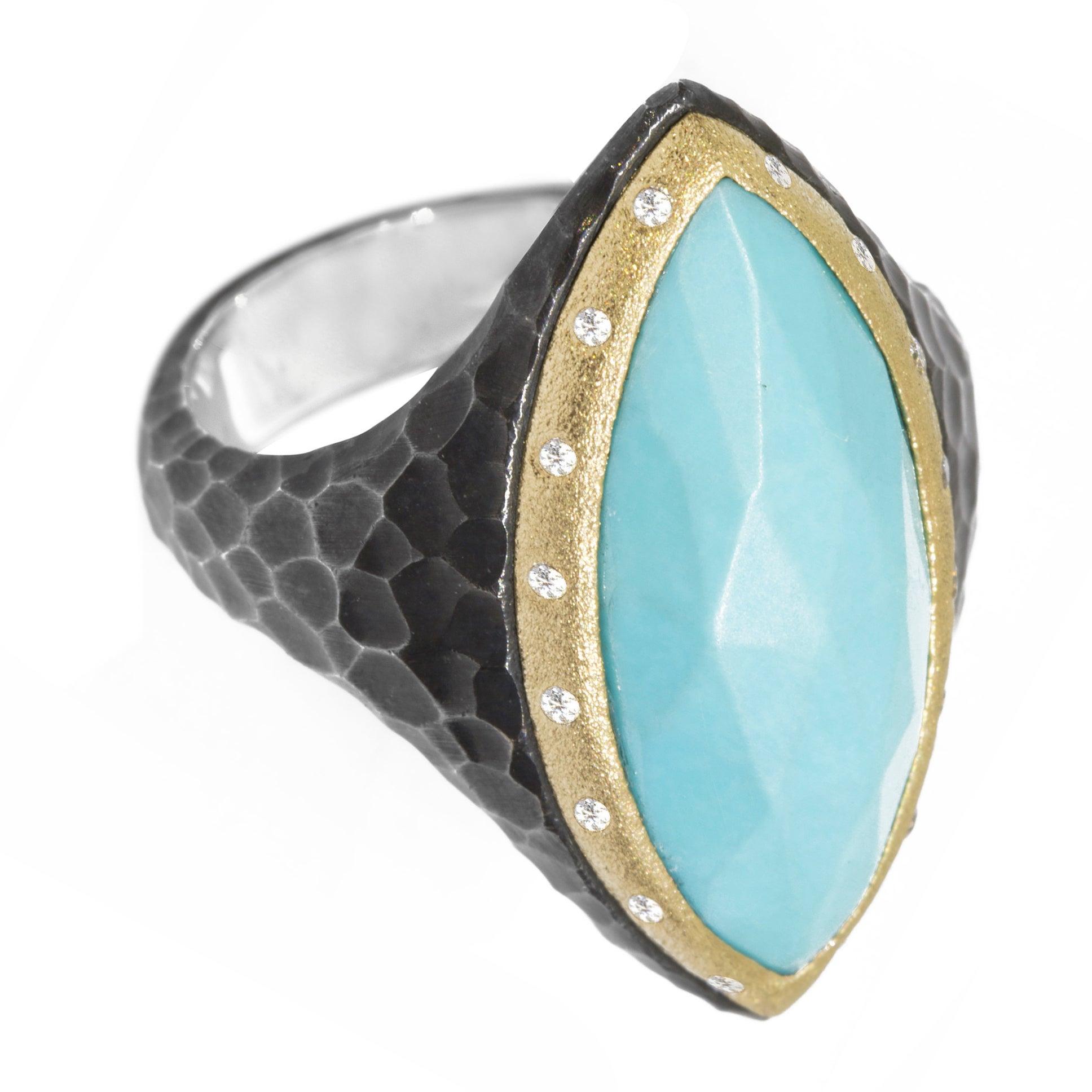 For Sale:  Heritage Marquise Turquoise 18k Gold & Oxidized Ring 2