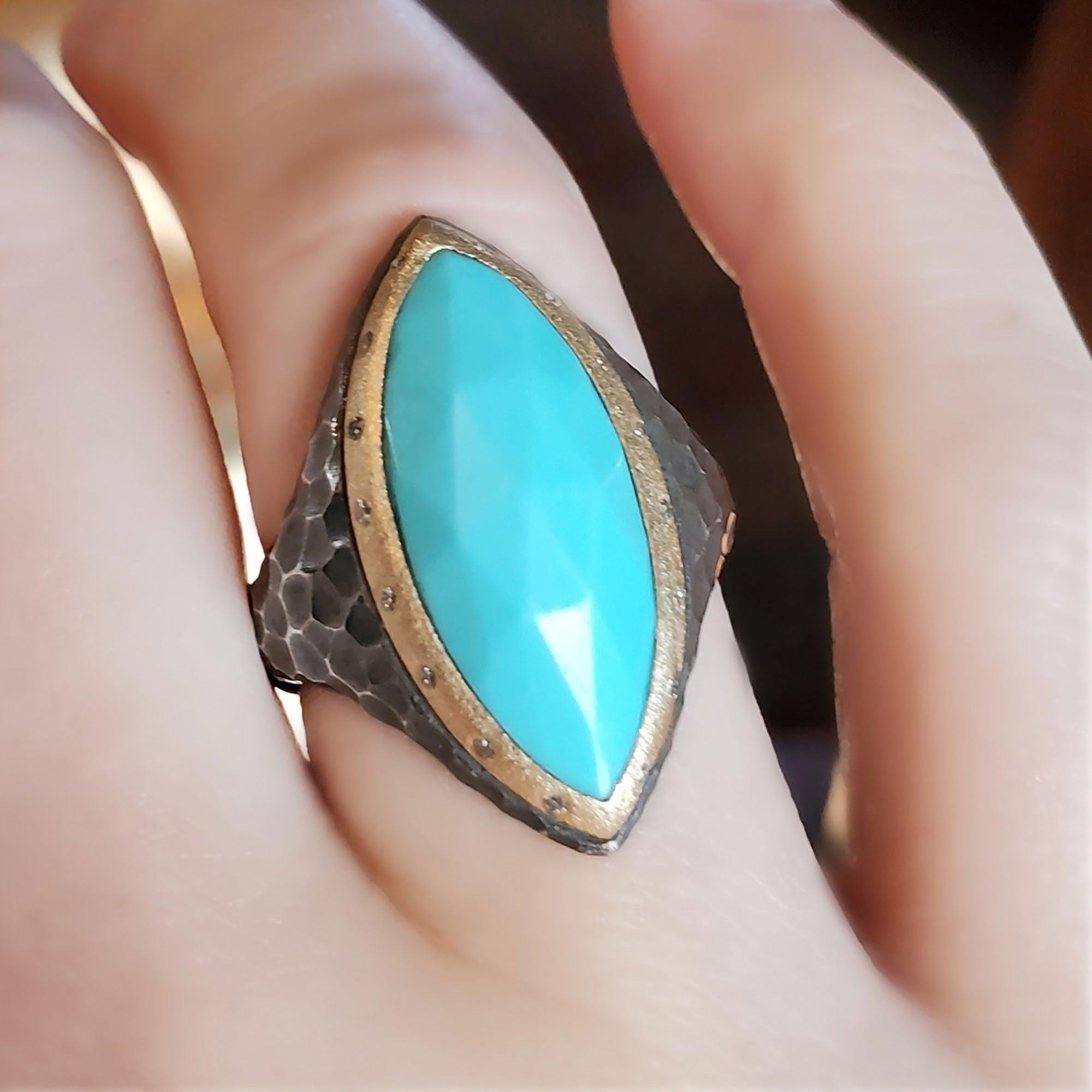 For Sale:  Heritage Marquise Turquoise 18k Gold & Oxidized Ring 4