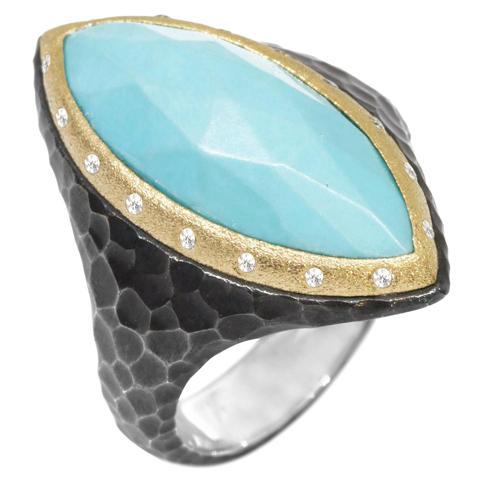 Heritage Marquise Turquoise 18k Gold & Oxidized Ring