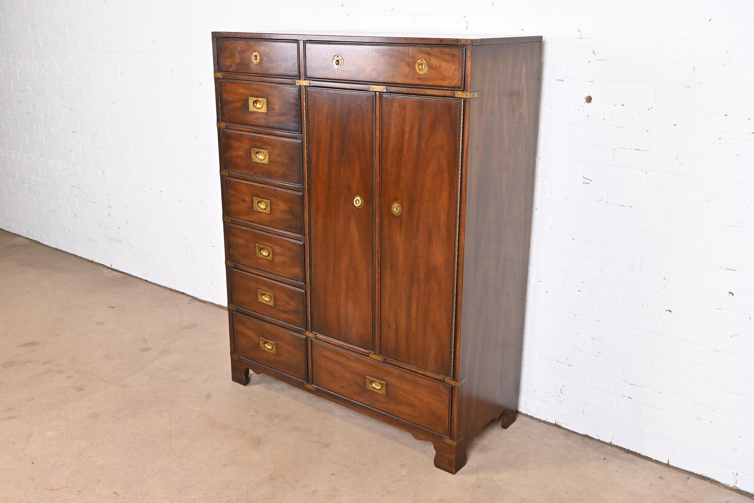 Heritage Mid-Century Modern Campaign Style Walnut Gentleman's Chest In Good Condition In South Bend, IN