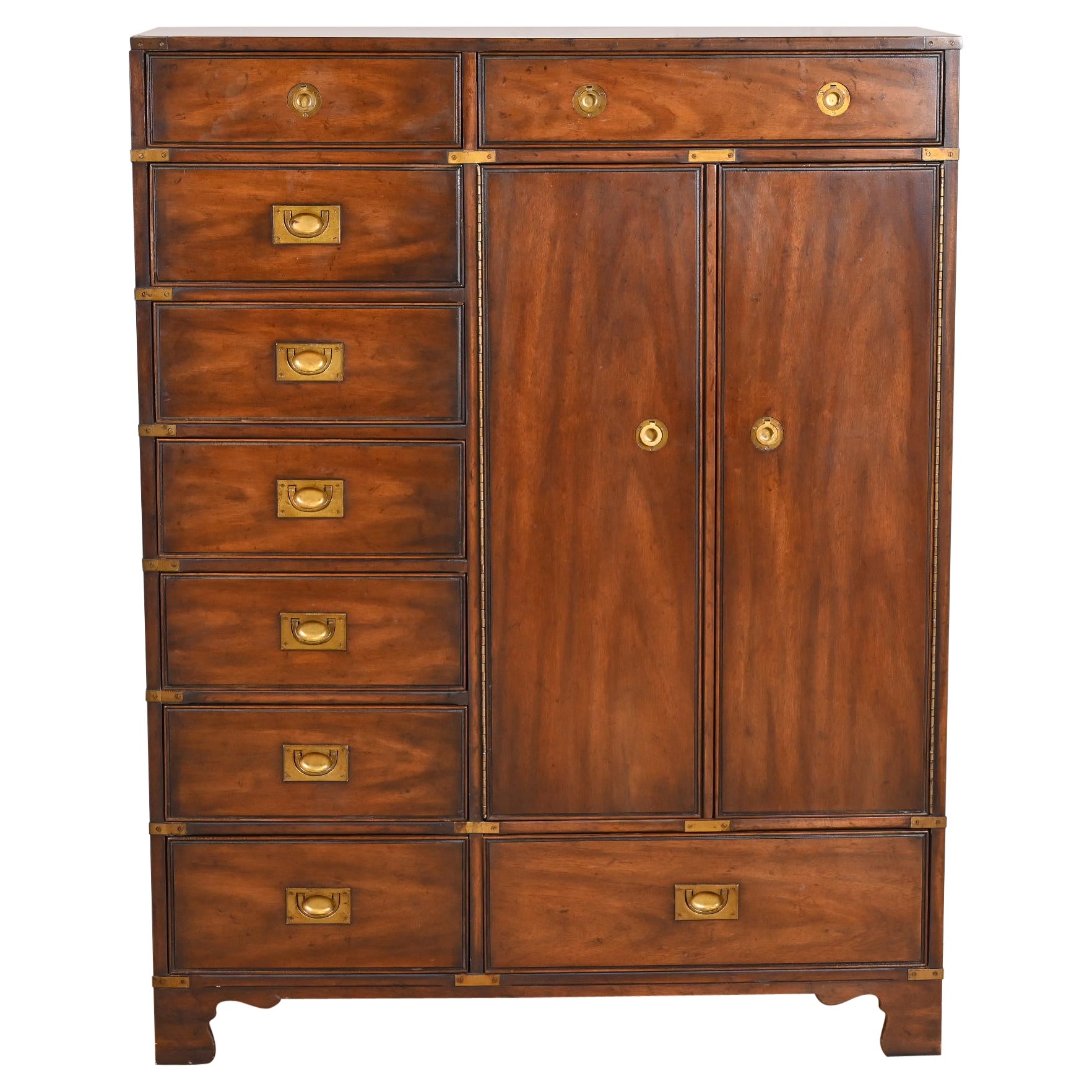Heritage Mid-Century Modern Campaign Style Walnut Gentleman
s Chest