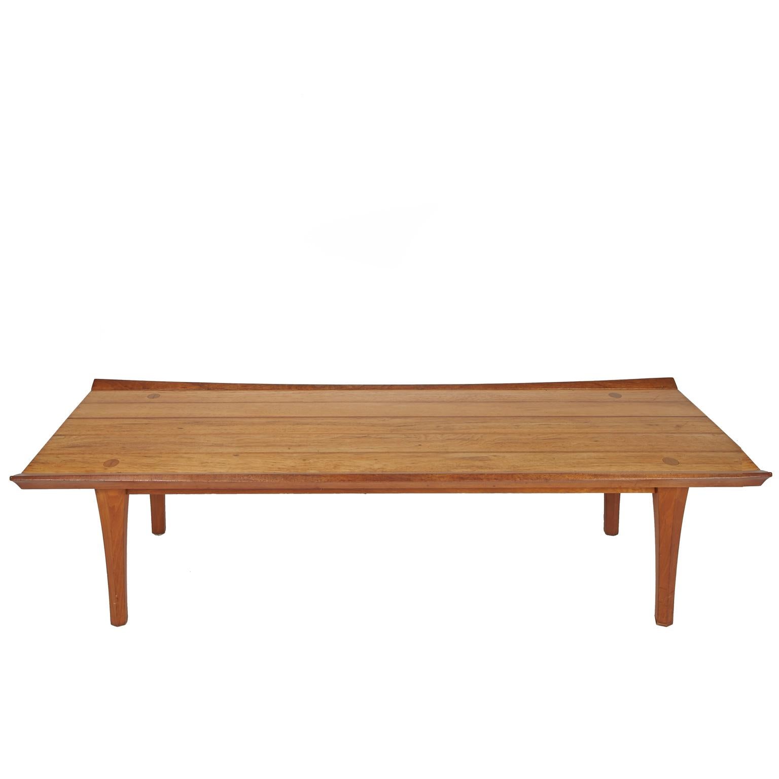 Heritage Mid-Century Modern walnut coffee table with glass top. Beautiful original walnut finish with glass top. Marked Heritage on the bottom of table and dateed 7-61.
  