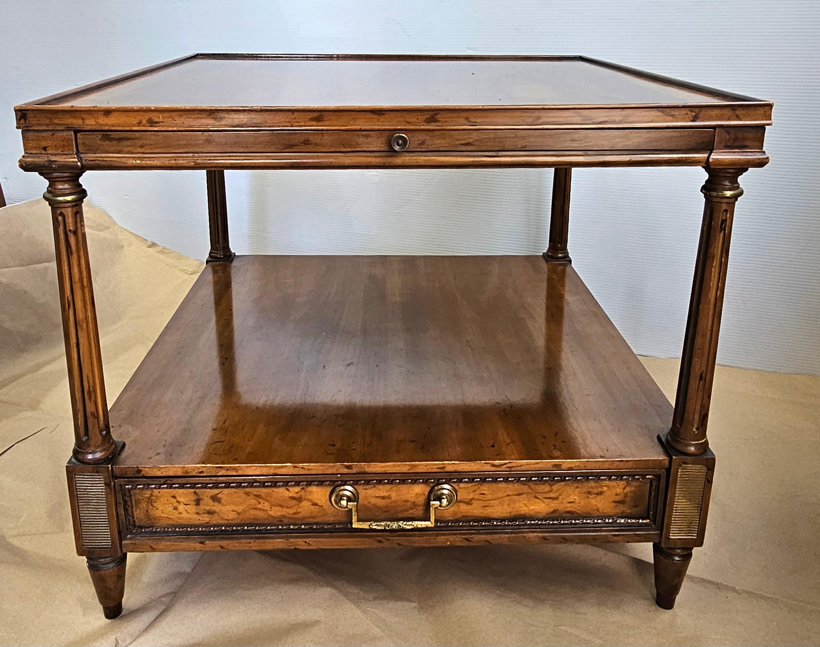 A Mid Century Regency Mahogany Single Drawer Side Table With Pull Out Tray and Cross Banded top by Heritage Furniture. 
Measures 26