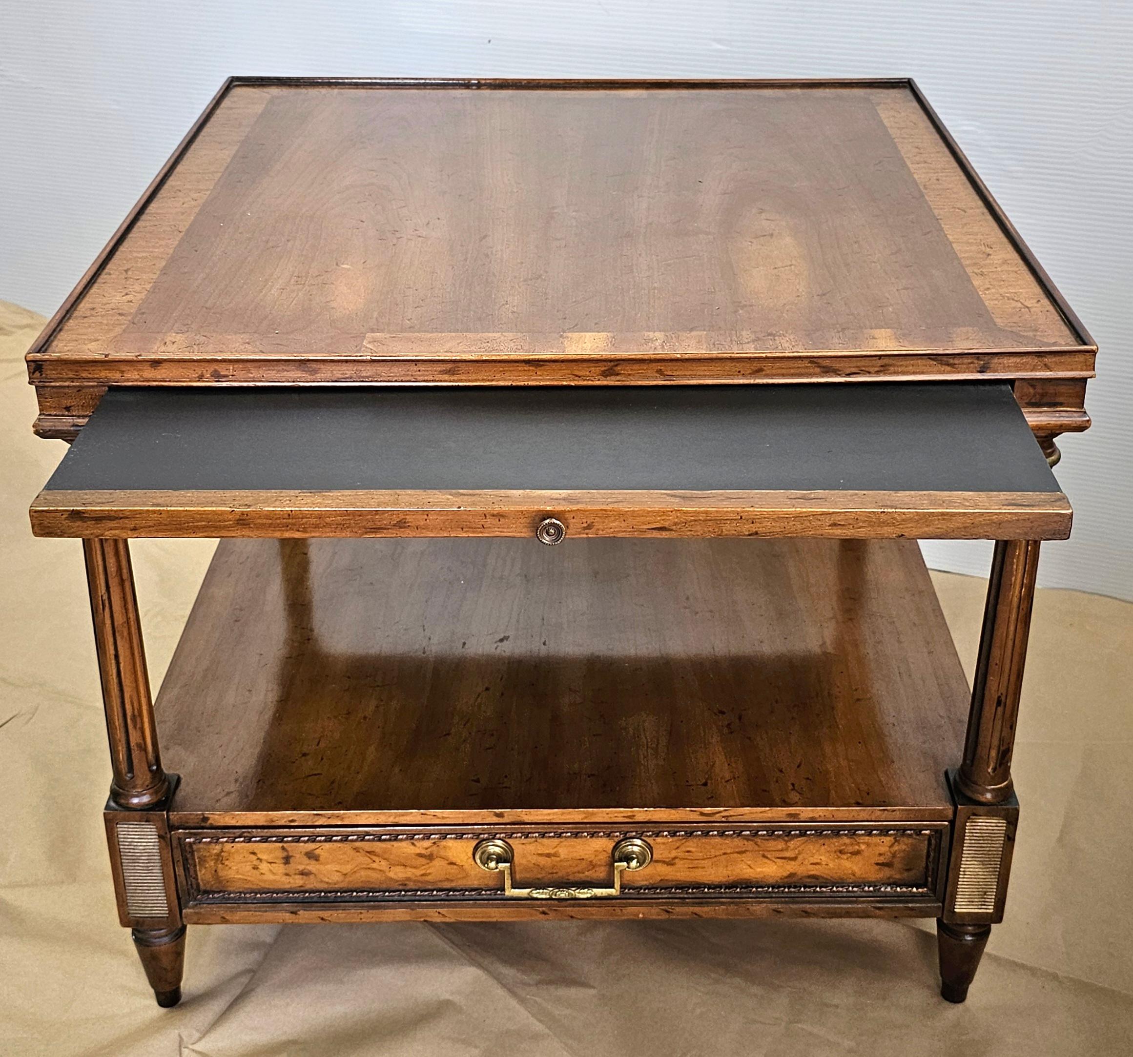 Heritage Mid Century Regency Mahogany Single Drawer Side Table W/ Pull Out Tray For Sale 1