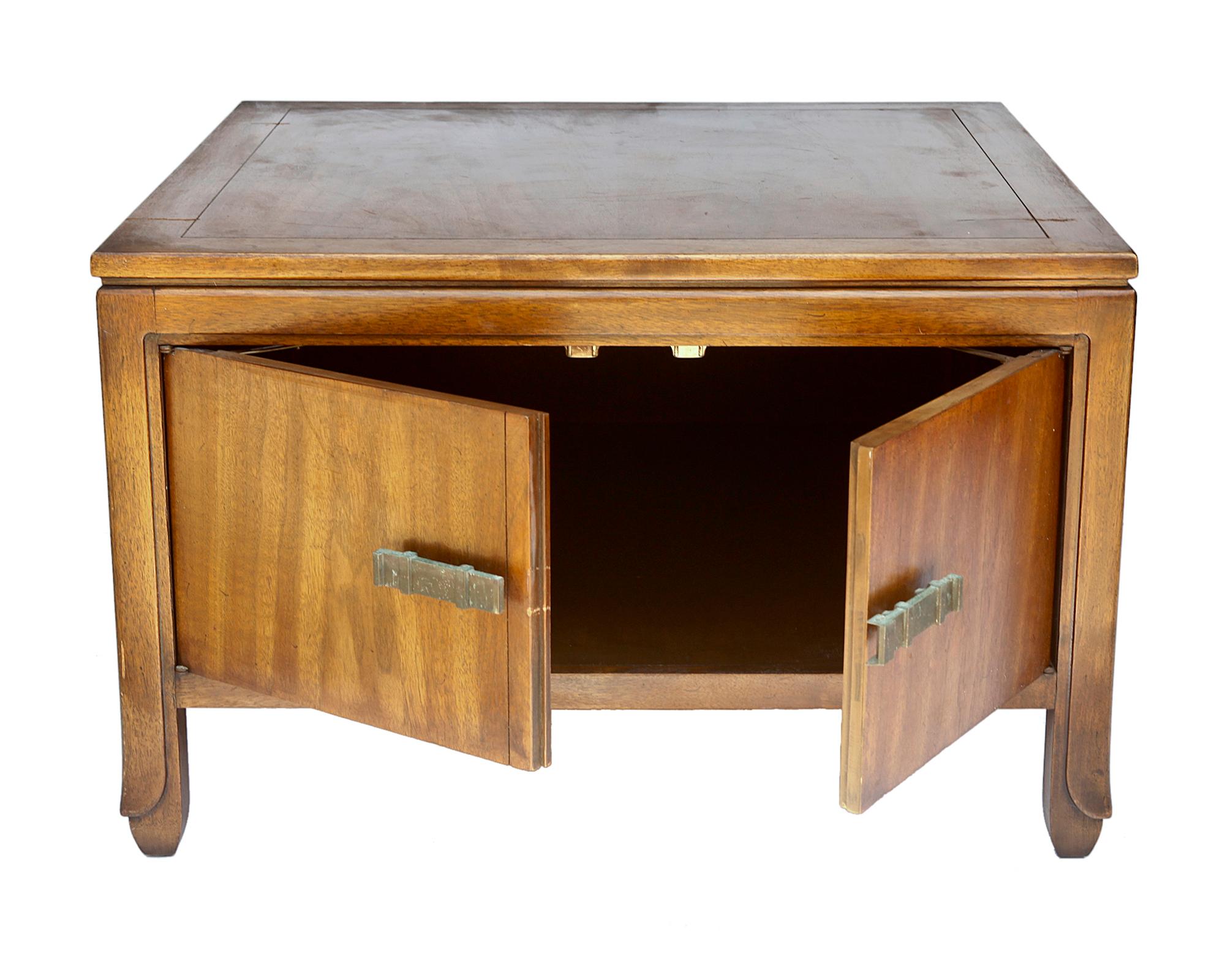 Mid-Century Modern Heritage Midcentury Fruitwood Side Table with Two Doors For Sale