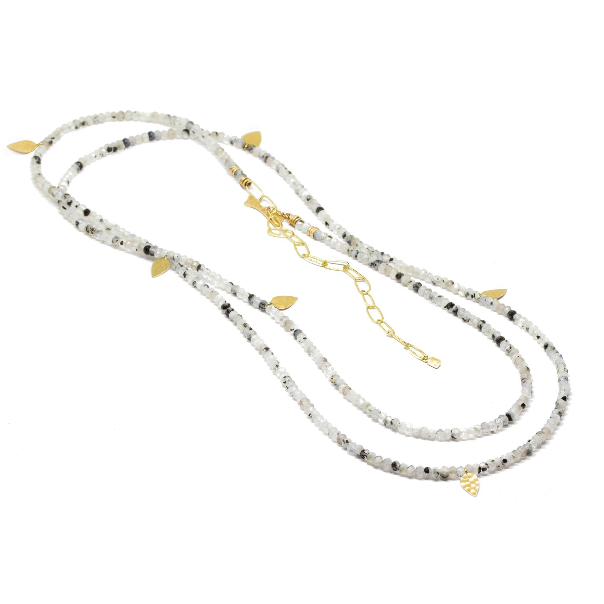 The best part about our Heritage Moonstone Necklette isn’t just that it can be worn long, doubled-up, or as a wrap bracelet (although that’s pretty cool). It’s that you can thread any of our Charms onto the Moonstone beads—have fun playing with all