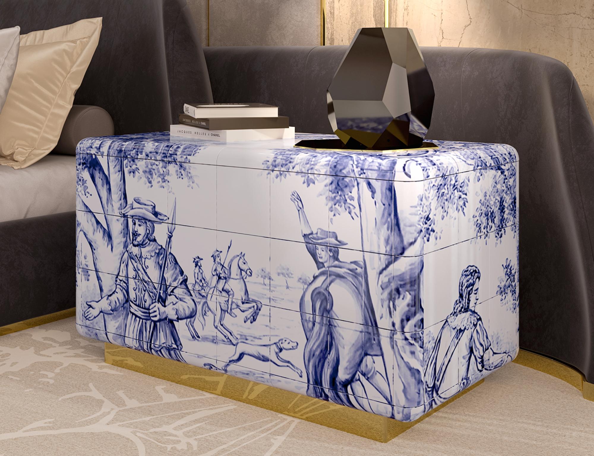 Heritage Nightstand - Hand-Painted Tiles - Gold Plated & Brass - Boca do Lobo For Sale 3