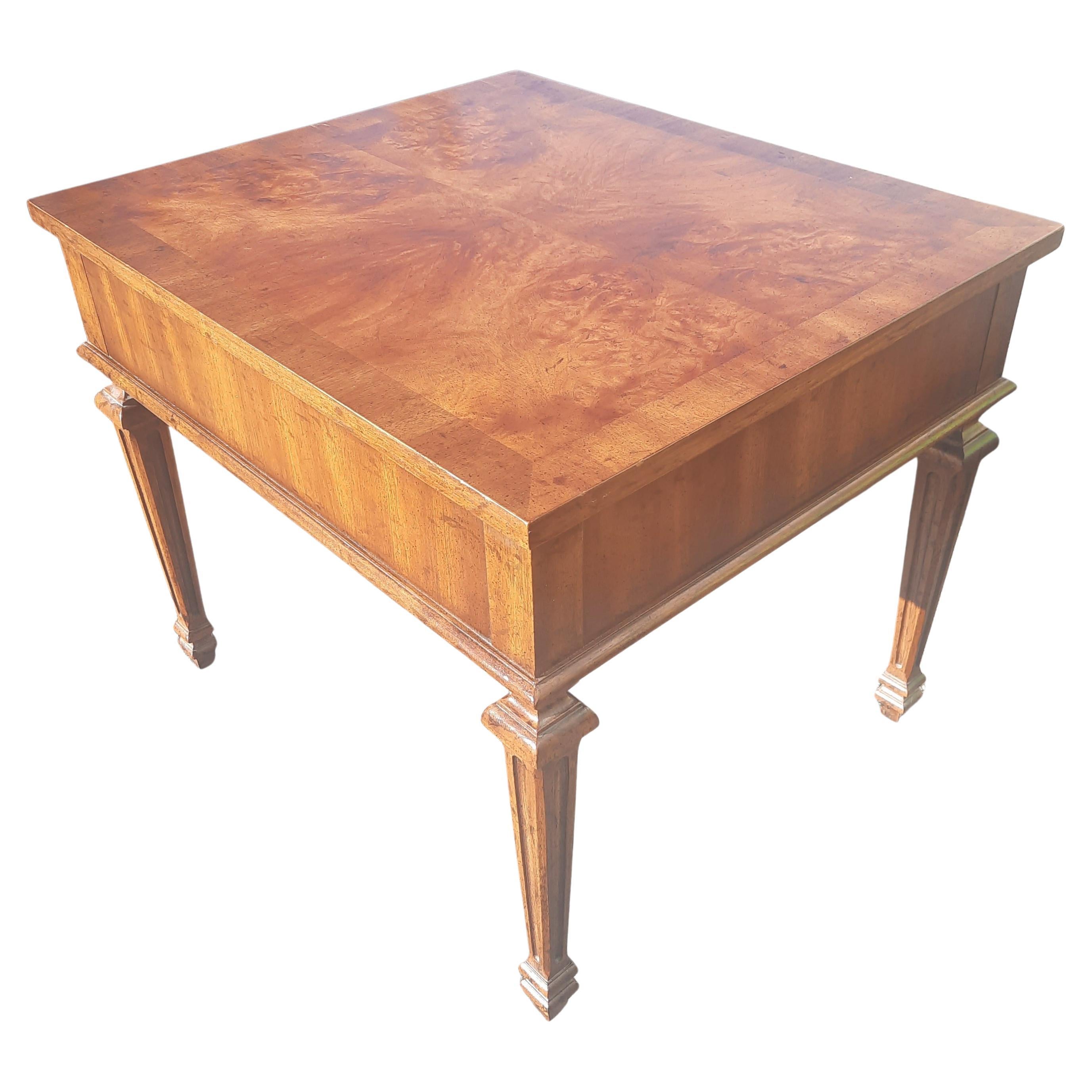 Veneer Heritage One Drawer Walnut Burl Side Tables, circa 1960s, a Pair For Sale