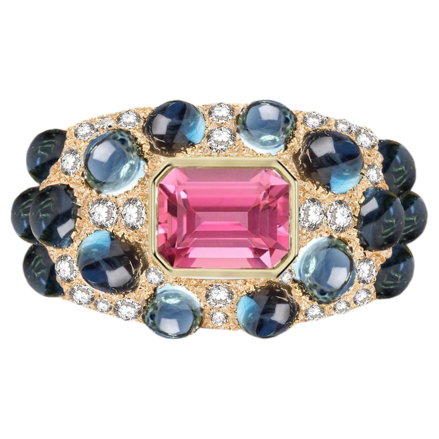 Heritage Pink Tourmaline Ring in Gold, Topaz and Diamonds by MARIANNE CANARELLI
