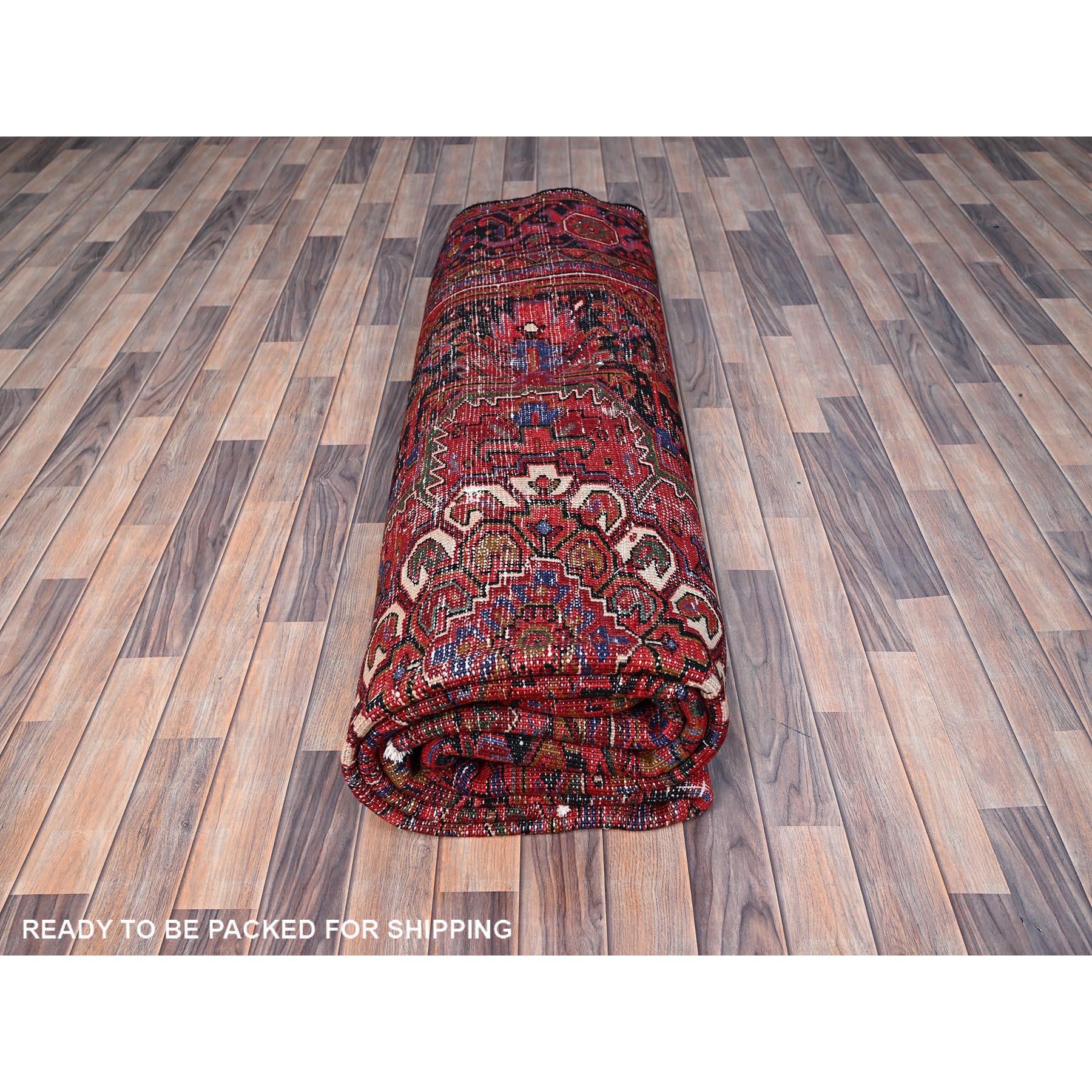 Heritage Red Vintage Persian Heriz Vivid Colors Pure Wool Hand Knotted Clean Rug For Sale 4