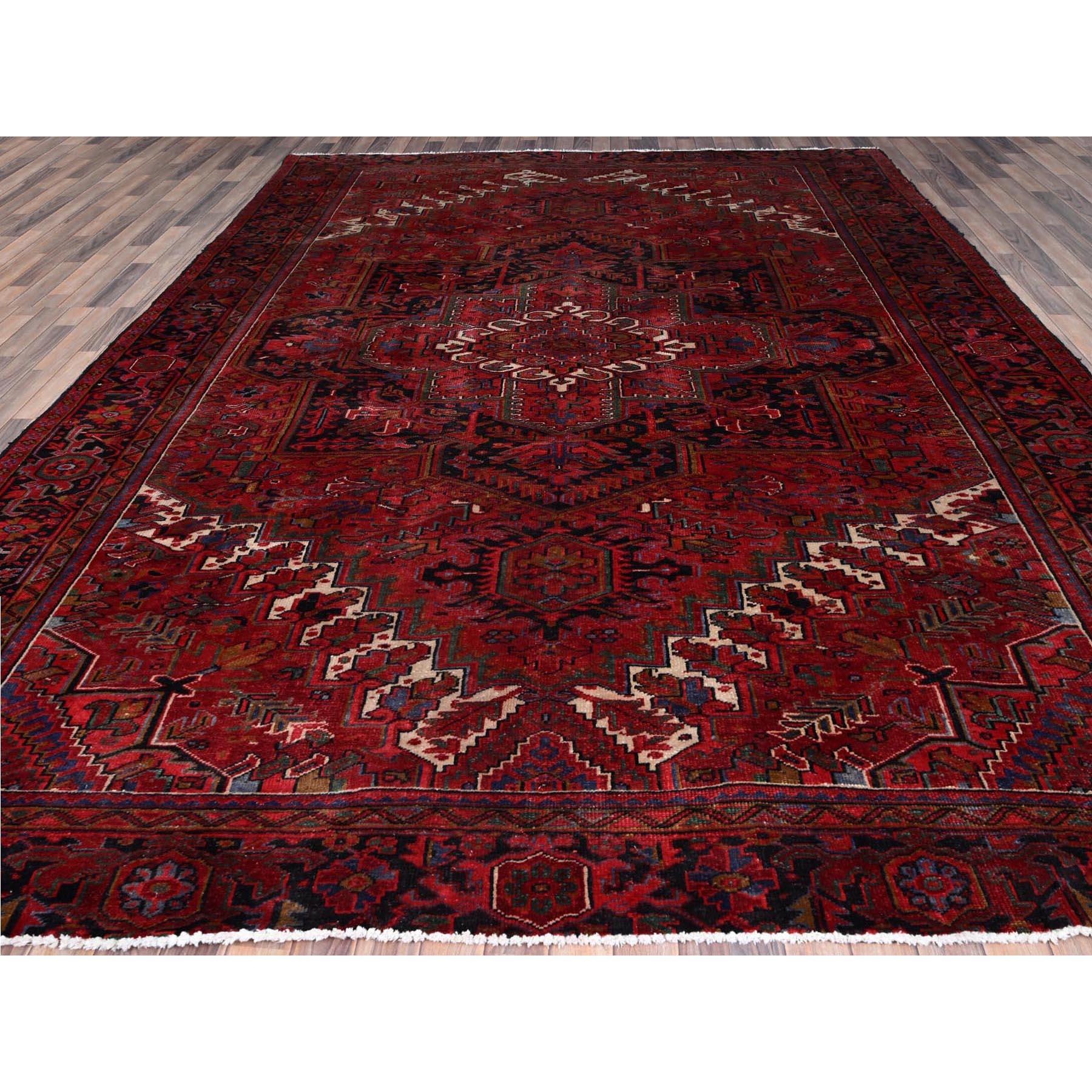Medieval Heritage Red Vintage Persian Heriz Vivid Colors Pure Wool Hand Knotted Clean Rug For Sale