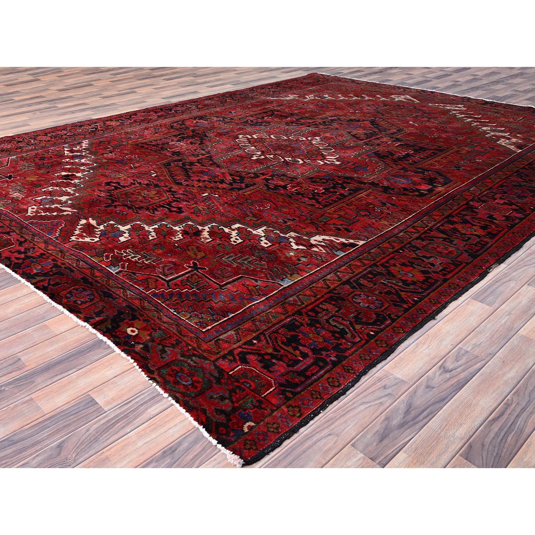 Hand-Knotted Heritage Red Vintage Persian Heriz Vivid Colors Pure Wool Hand Knotted Clean Rug For Sale