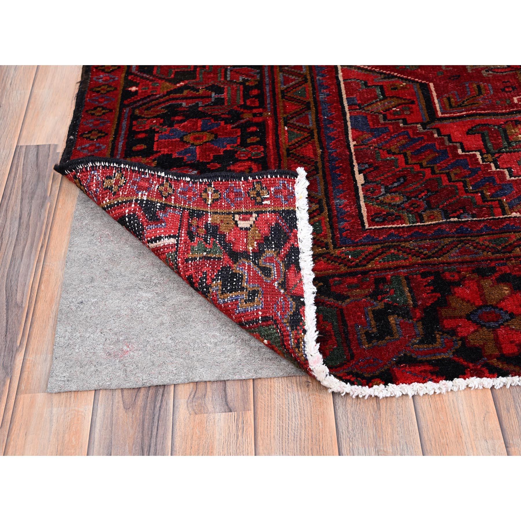Heritage Red Vintage Persian Heriz Vivid Colors Pure Wool Hand Knotted Clean Rug In Good Condition For Sale In Carlstadt, NJ
