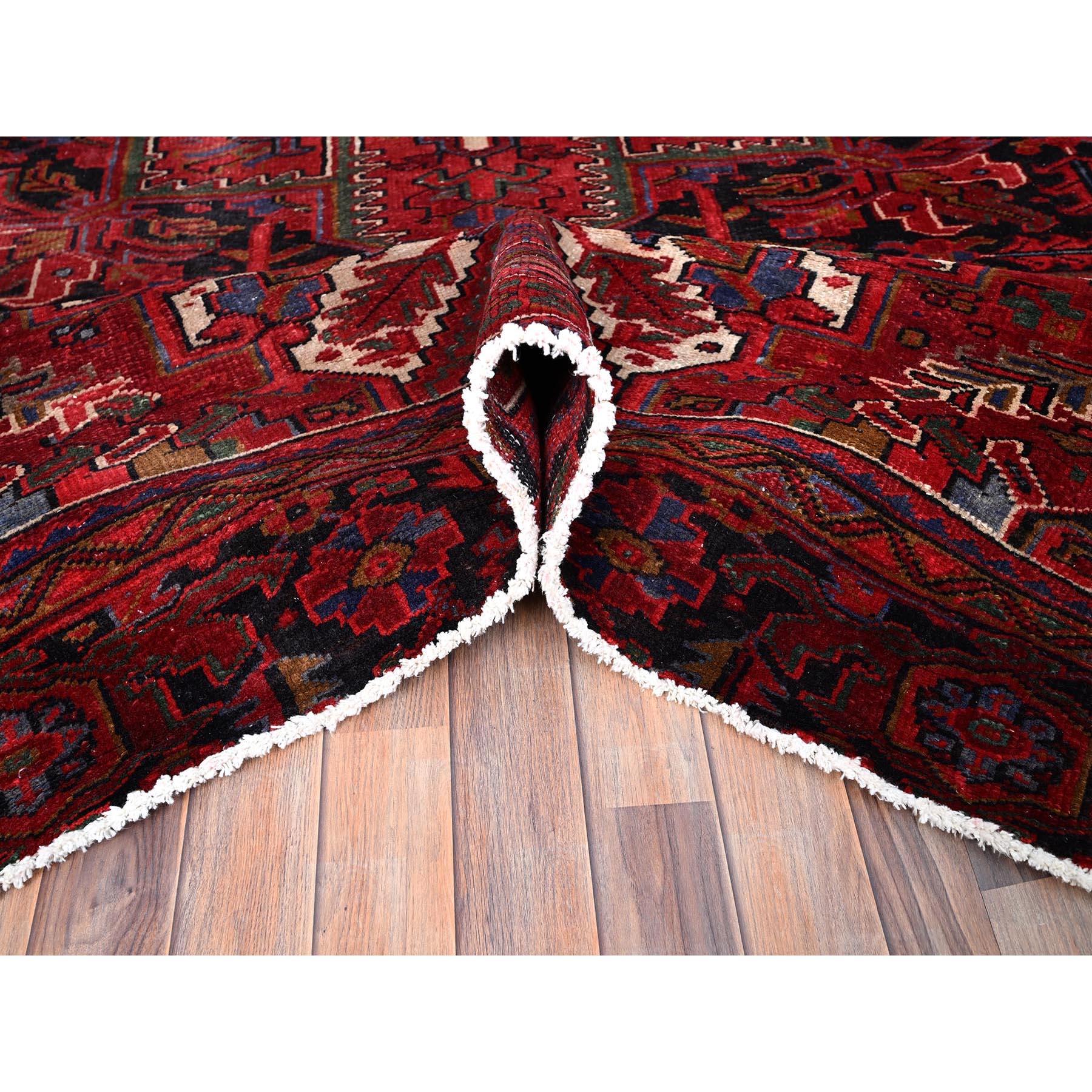 Mid-20th Century Heritage Red Vintage Persian Heriz Vivid Colors Pure Wool Hand Knotted Clean Rug For Sale