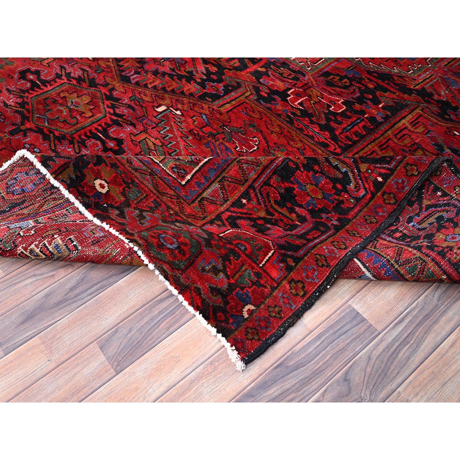 Heritage Red Vintage Persian Heriz Vivid Colors Pure Wool Hand Knotted Clean Rug For Sale 1