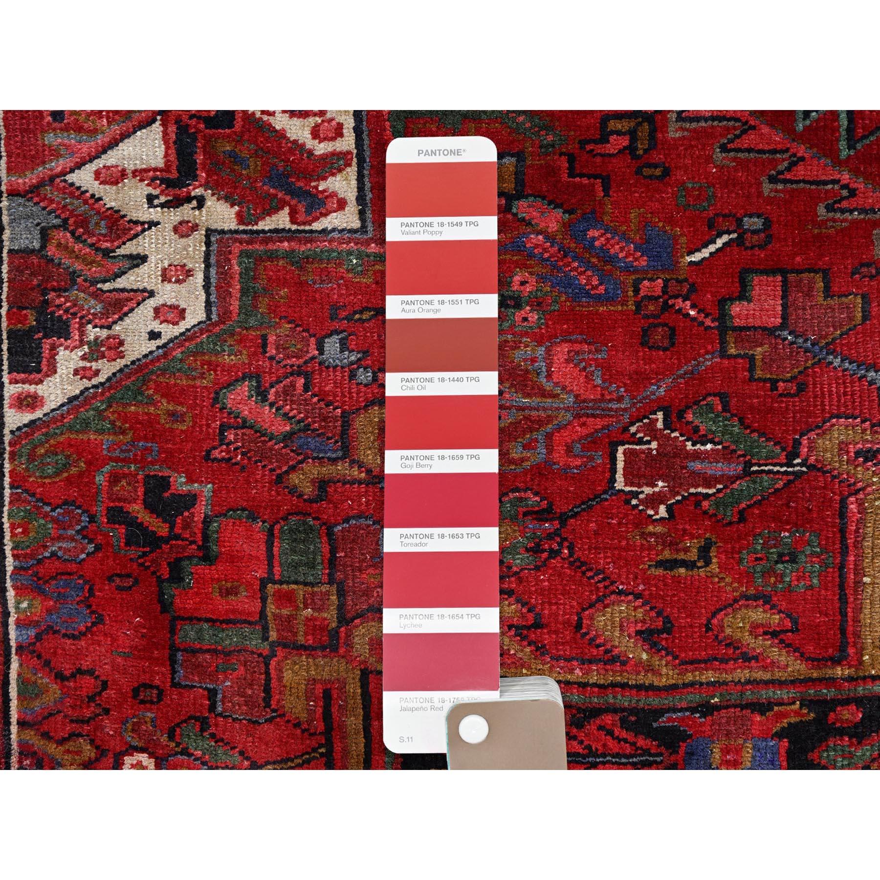 Heritage Red Vintage Persian Heriz Vivid Colors Pure Wool Hand Knotted Clean Rug For Sale 2