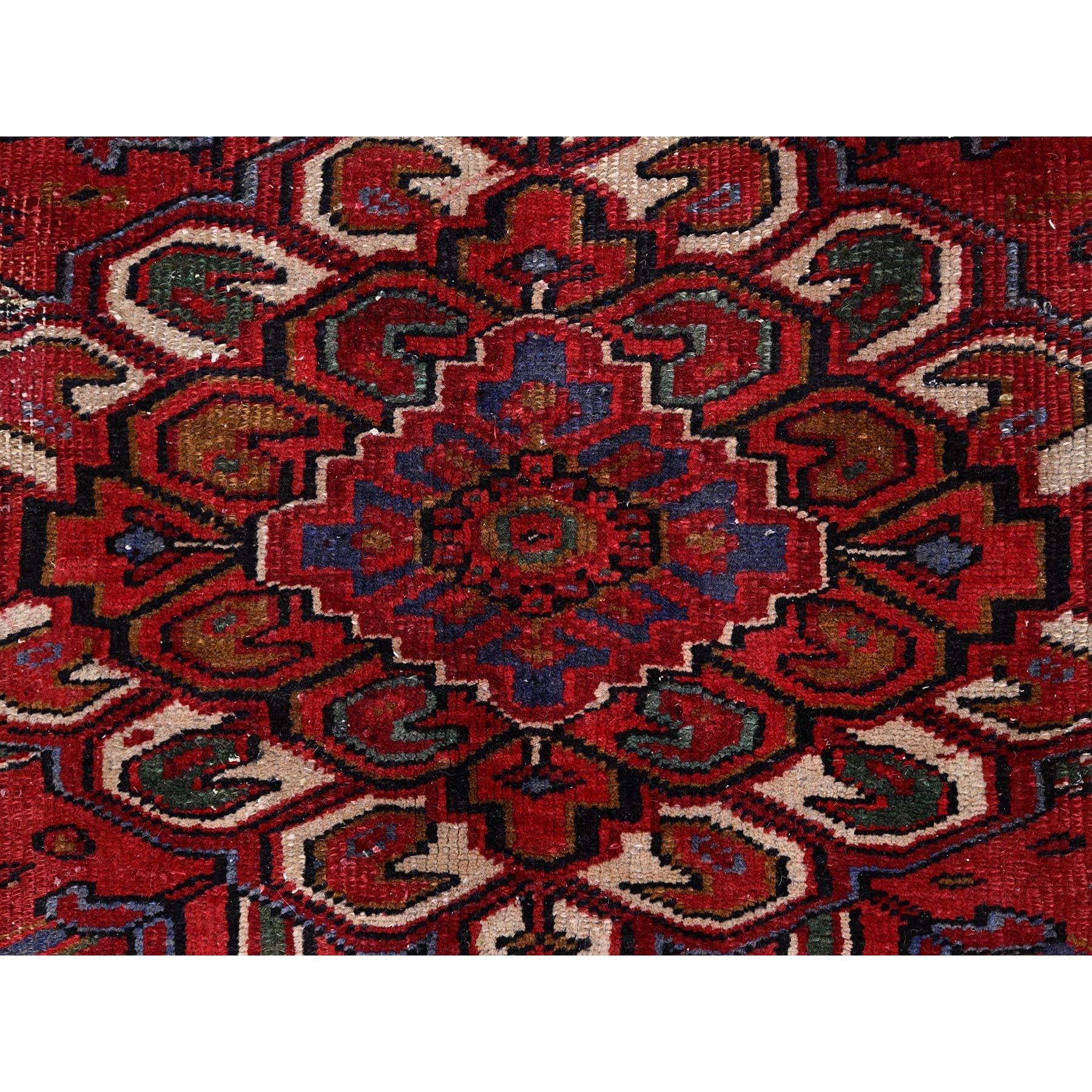 Heritage Red Vintage Persian Heriz Vivid Colors Pure Wool Hand Knotted Clean Rug For Sale 3