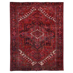 Heritage Red Vintage Persian Heriz Vivid Colors Pure Wool Hand Knotted Clean Rug