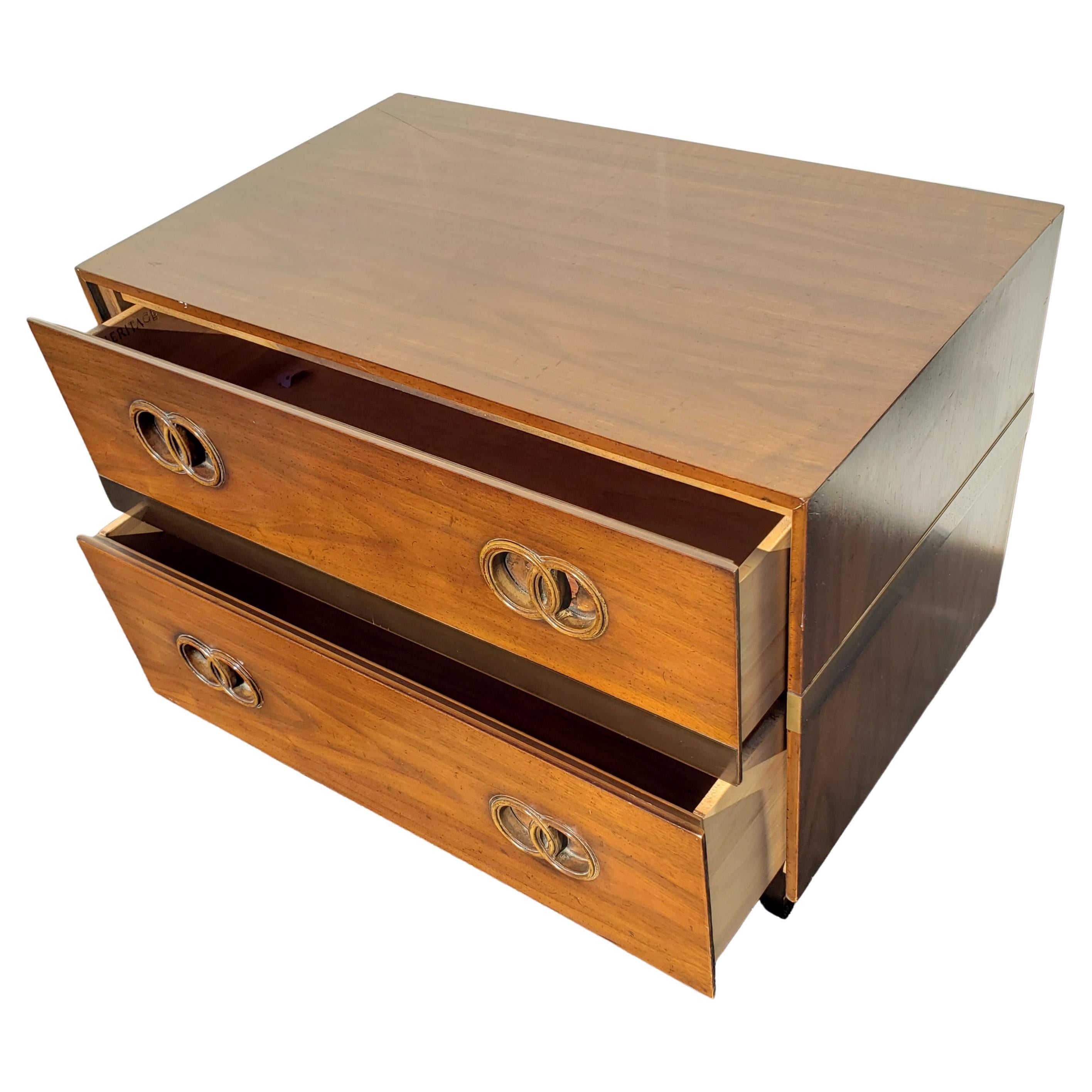 Heritage Regency Walnut Drawers Chests Night Tables, circa 1950s, a Pair For Sale 2