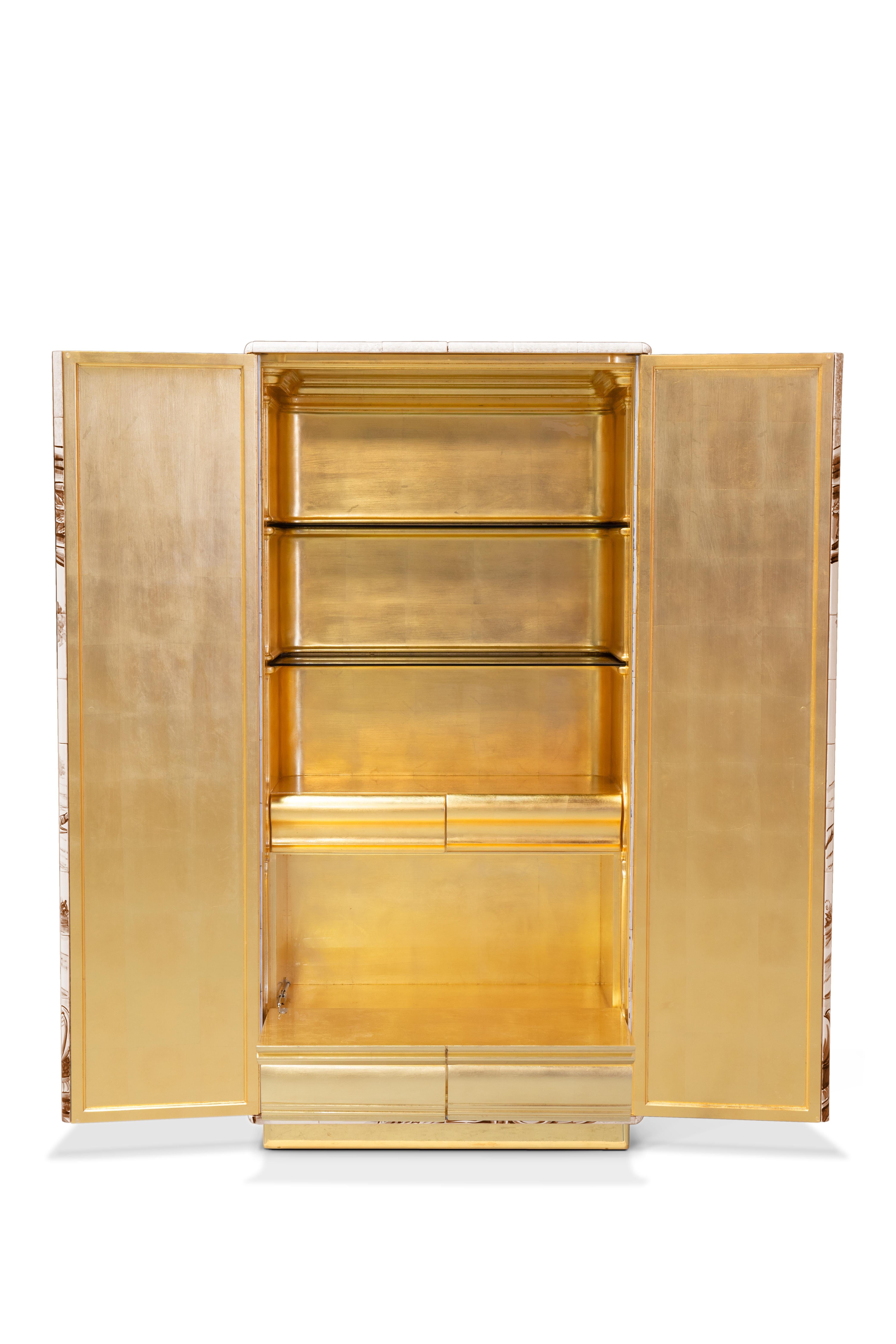The Heritage Cabinet is a magnificent journey through Portuguese legacy. Covered in Azulejos, traditional hand painted tiles and one of the most representative art forms of Portuguese culture, the architectural cabinet portrays different scenes from