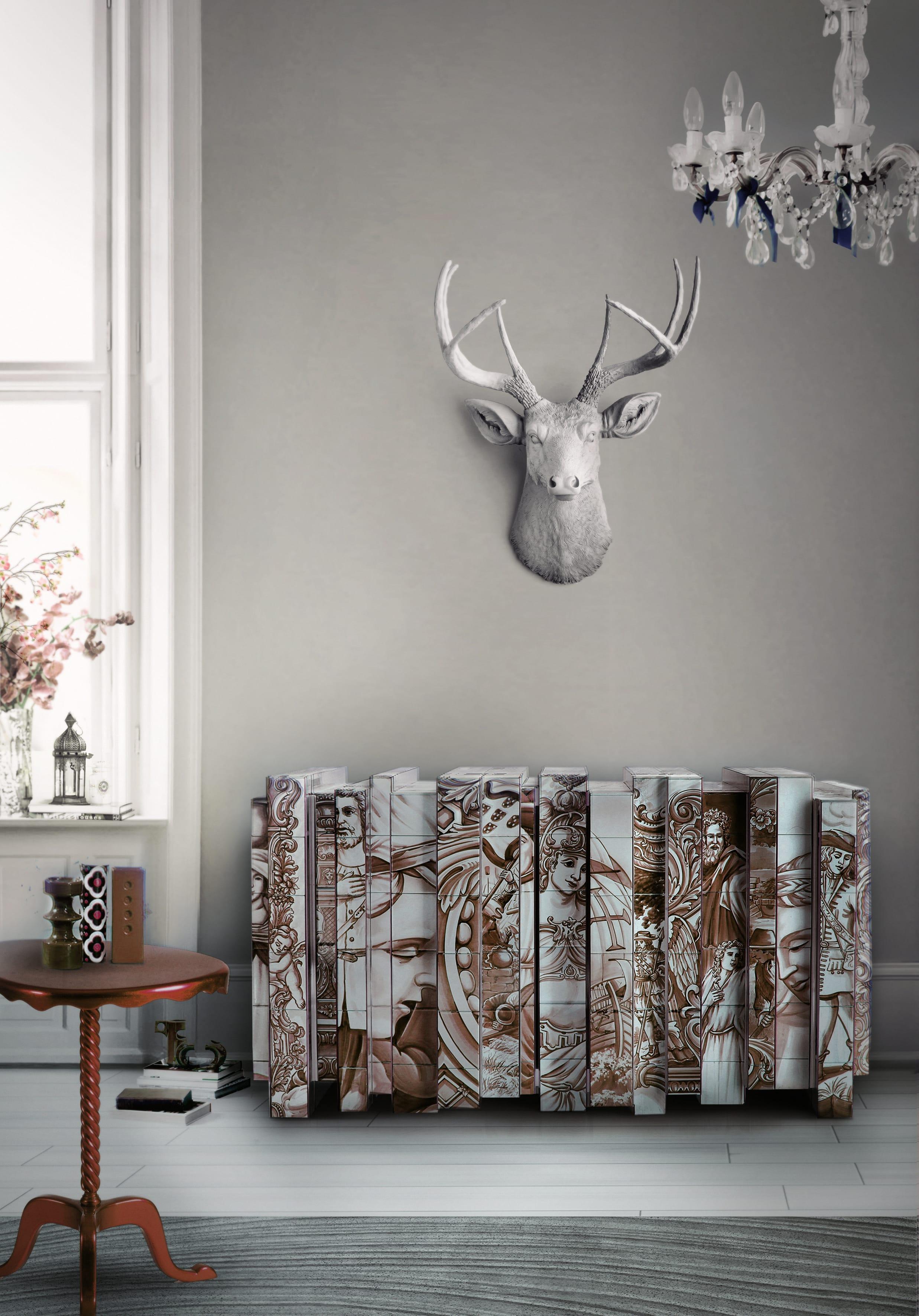 The Heritage Sideboard is a small journey through Portuguese history and culture. Covered in Azulejos, the Portuguese traditional hand-painted born in Egypt (known as the zellige), the Heritage tells tales of the county’s maritime discoveries and