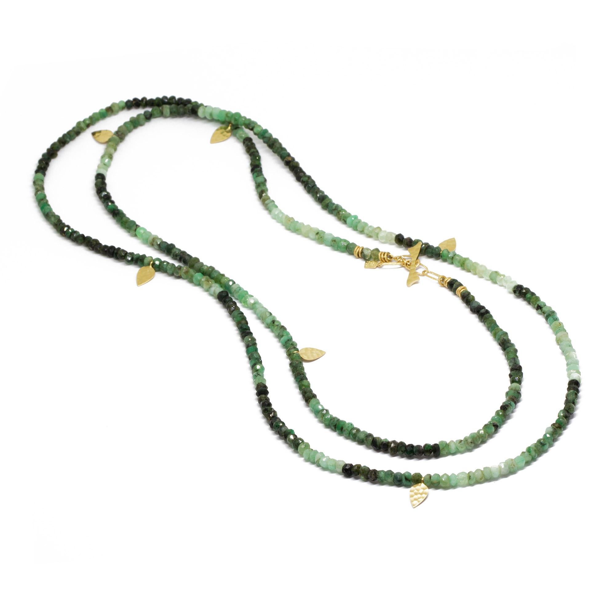 The best part about our Heritage Shaded Emerald Necklette isn’t just that it can be worn long, doubled-up, or as a wrap bracelet (although that’s pretty cool). It’s that you can thread any of our Charms onto the emerald beads—have fun playing with