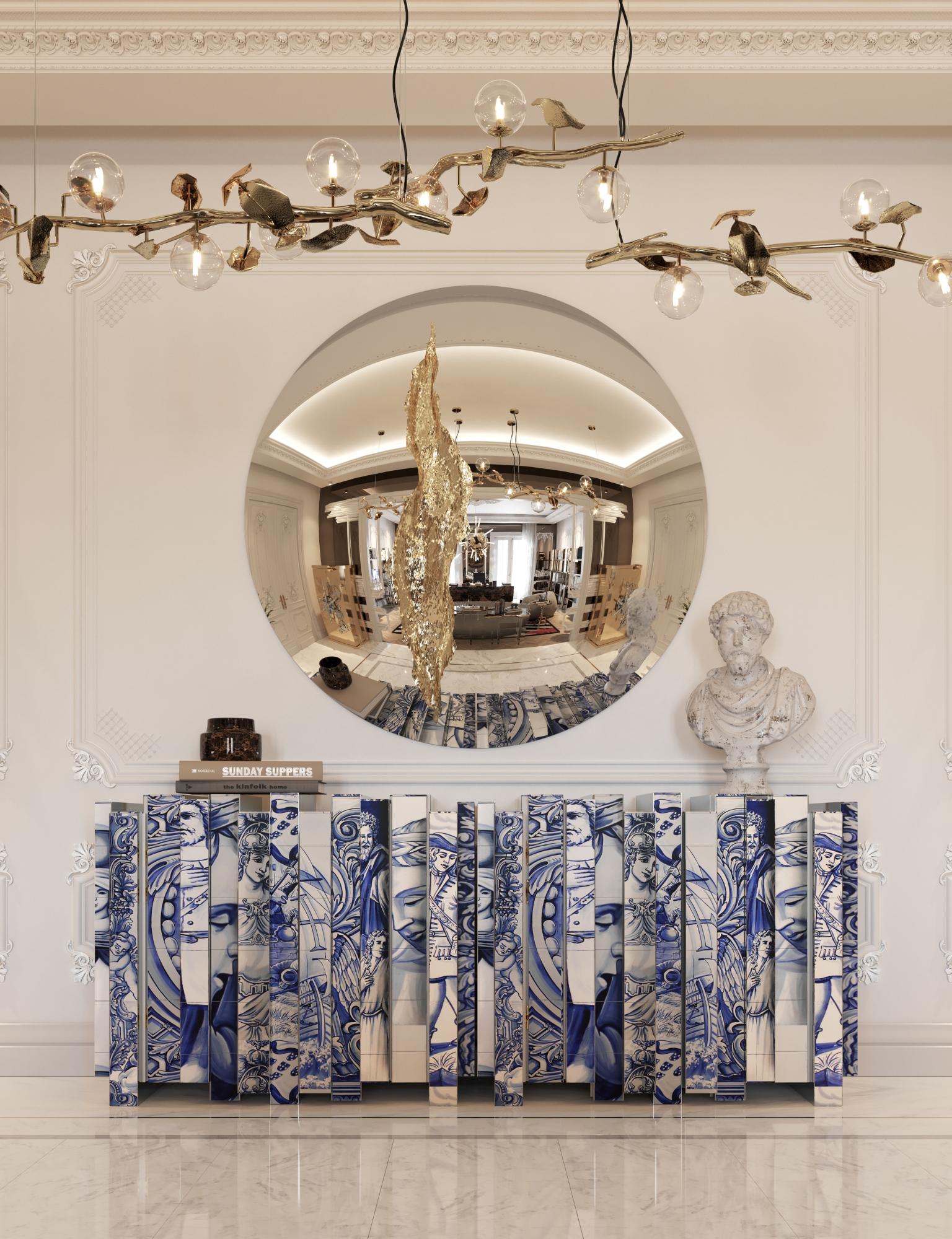 Heritage Sideboard - Hand-Painted Tiles - Gold Plated & Brass - Boca do Lobo For Sale 6