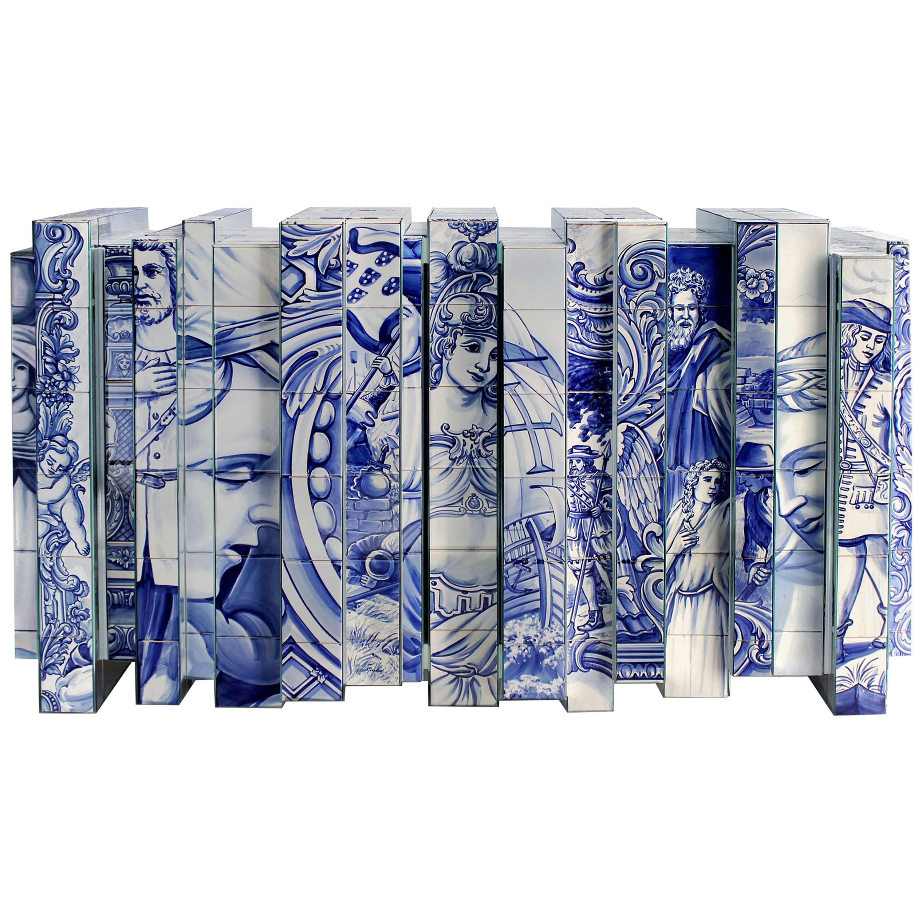 Modern Contemporary Heritage with Painted Tiles Sideboard by Boca do Lobo For Sale