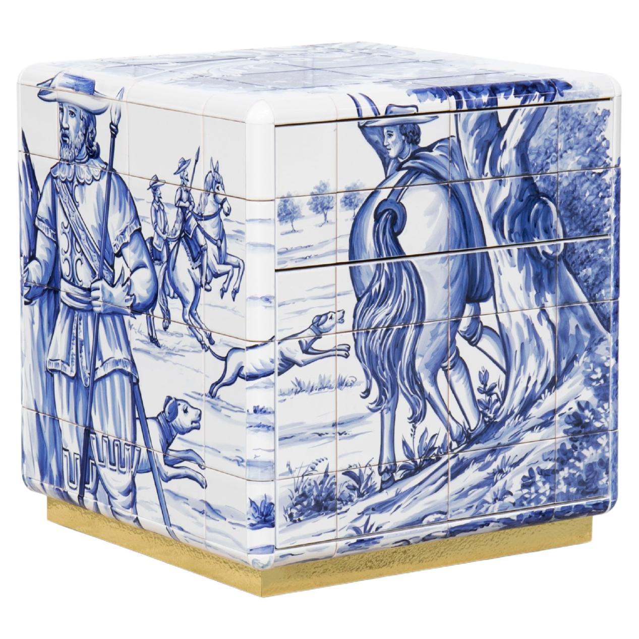 Heritage Small Nightstand - Hand-Painted Tiles - Gold & Brass - Boca do Lobo