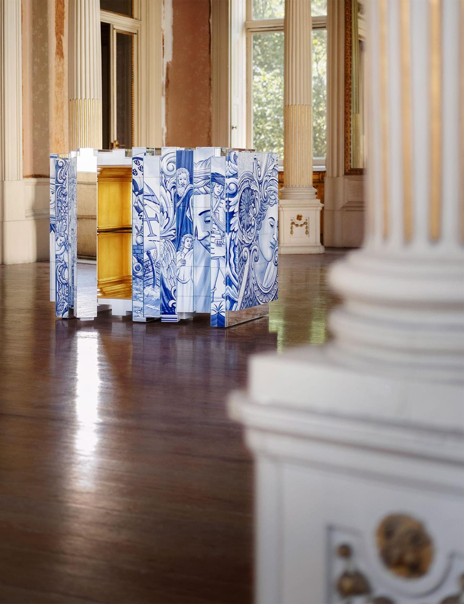 Heritage Kleines Sideboard  - Handbemalte Kacheln - Gold & Messing - Boca do Lobo im Angebot 7