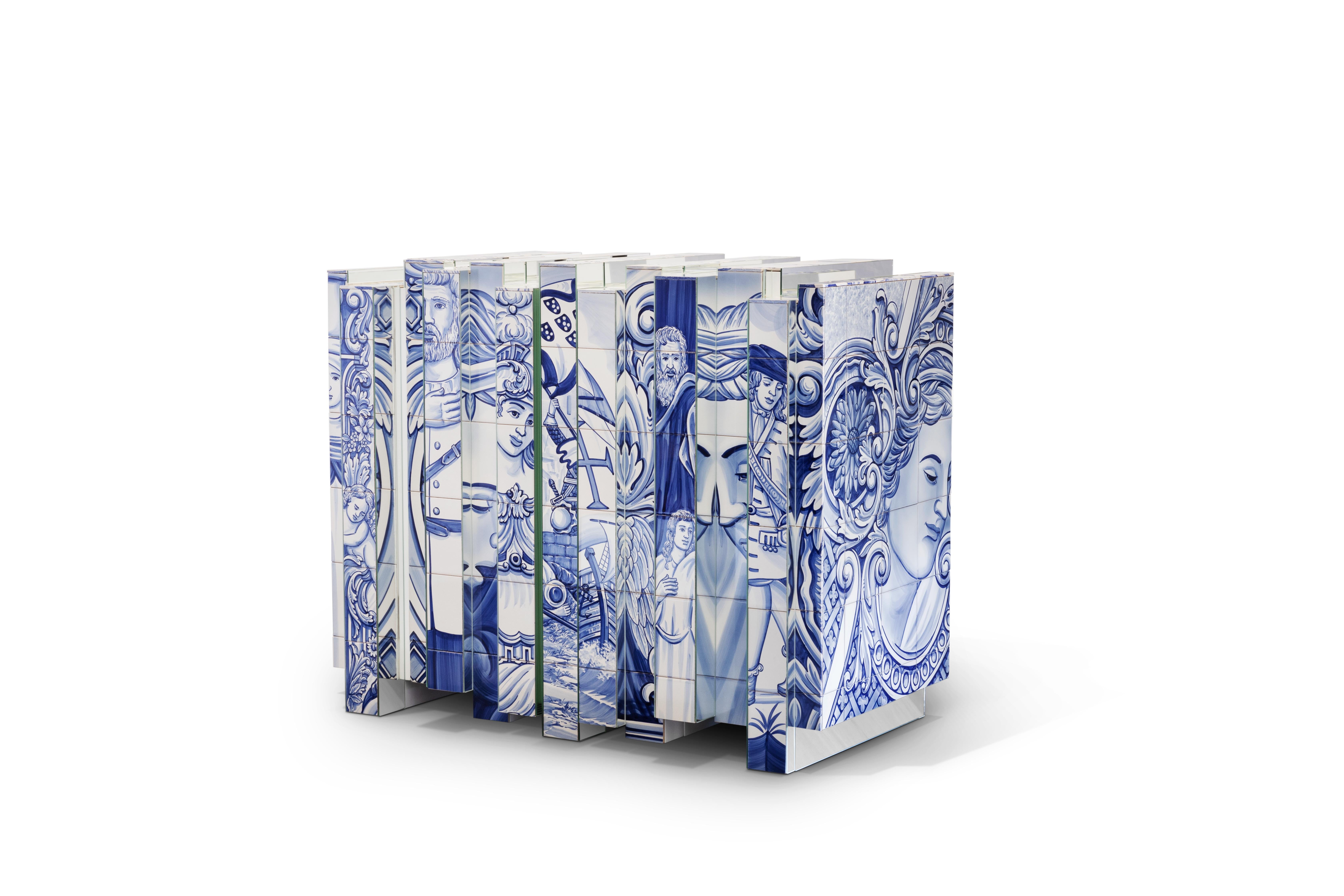 Heritage Kleines Sideboard  - Handbemalte Kacheln - Gold & Messing - Boca do Lobo im Zustand „Neu“ im Angebot in Rio Tinto, PT