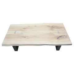 "Heritage" White Oak Solid Steel-Leg Coffee Table or Desk with Butterfly Inlays