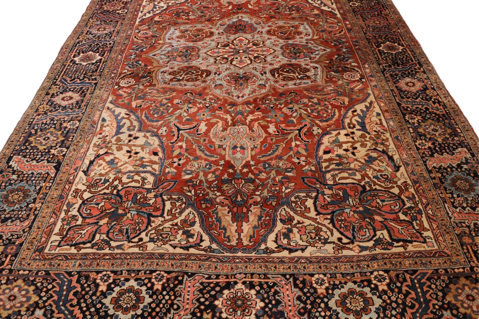 Heriz Serapi Heriz Antique Area rug, Red Blue Ivory - 8 x 12 For Sale