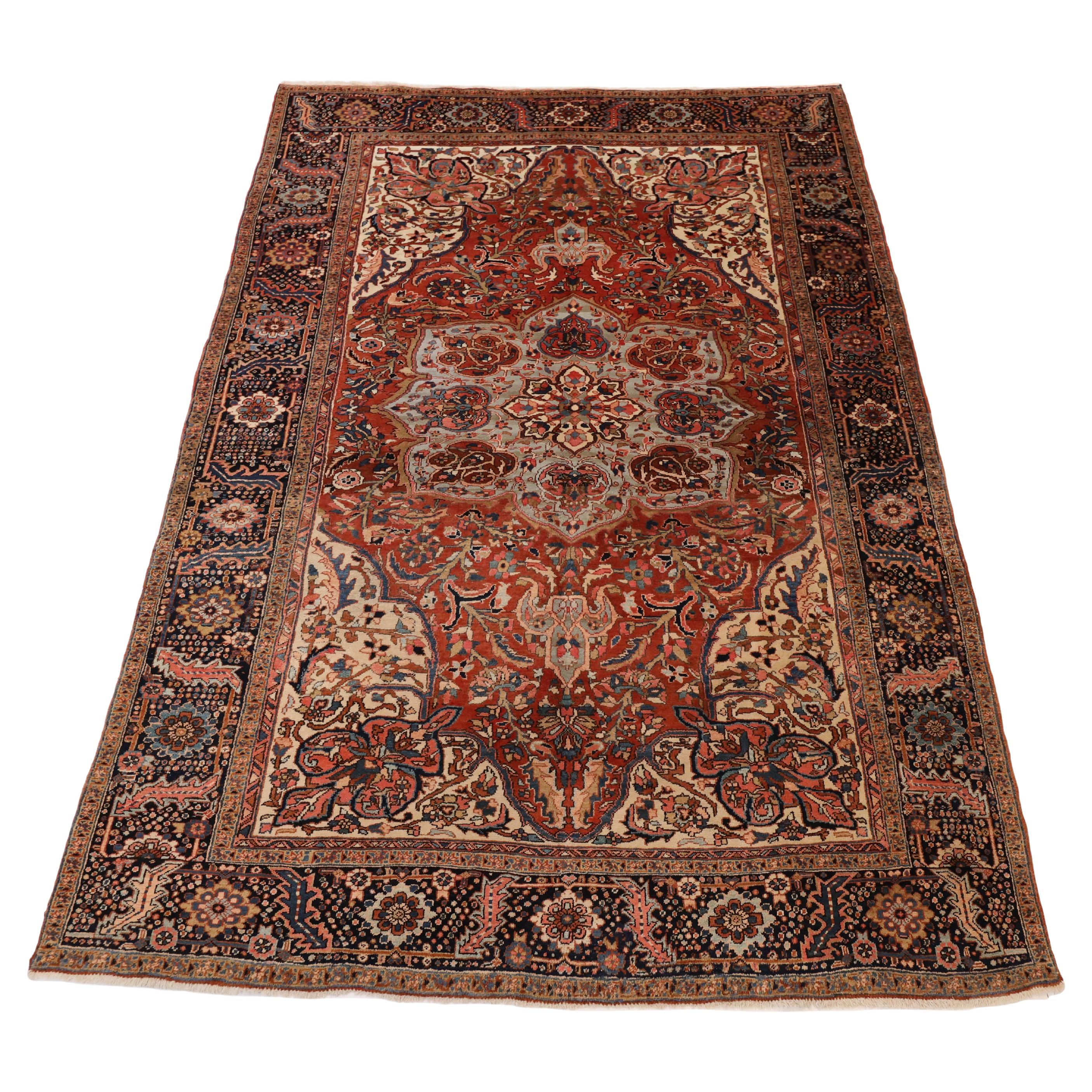 Heriz Antique Area rug, Red Blue Ivory - 8 x 12 For Sale